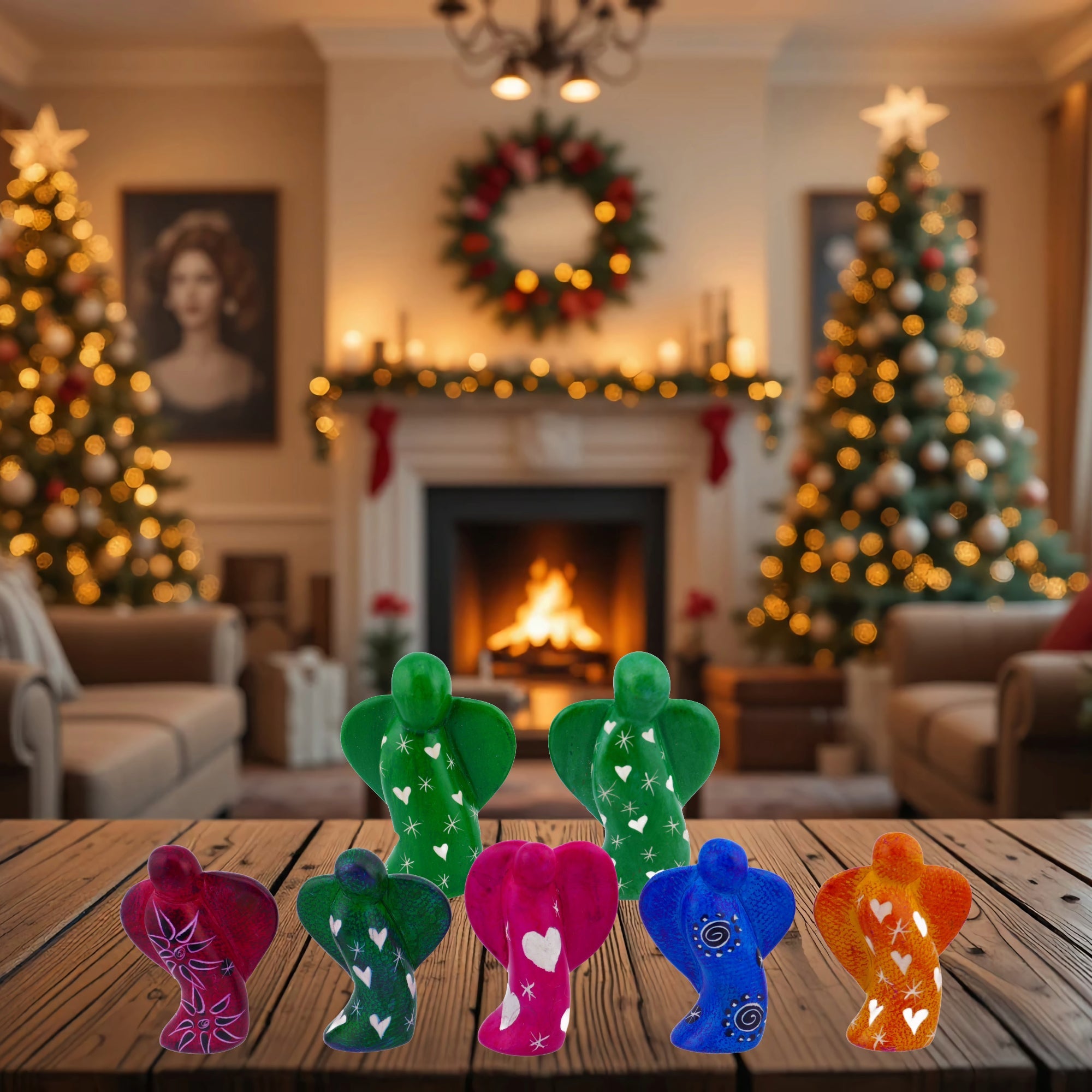 Stone Angel Sculptures calming spiritual meditation coloured 5cm and 7.5cm + Storycard - FriendlyTradingCo