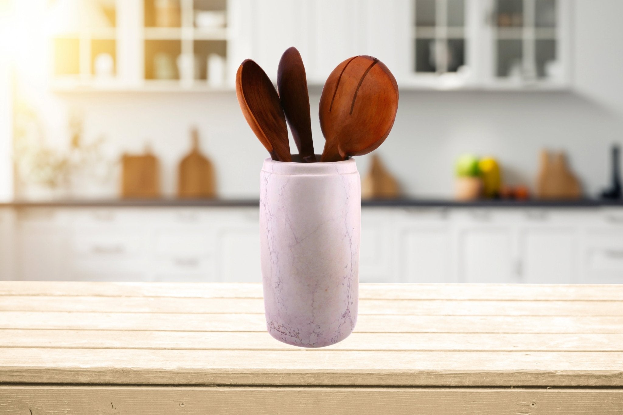 Stone Cottage style Kitchen Utensil Holder with rim // hand made 20cm or 14 cm // with Storycard - FriendlyTradingCo