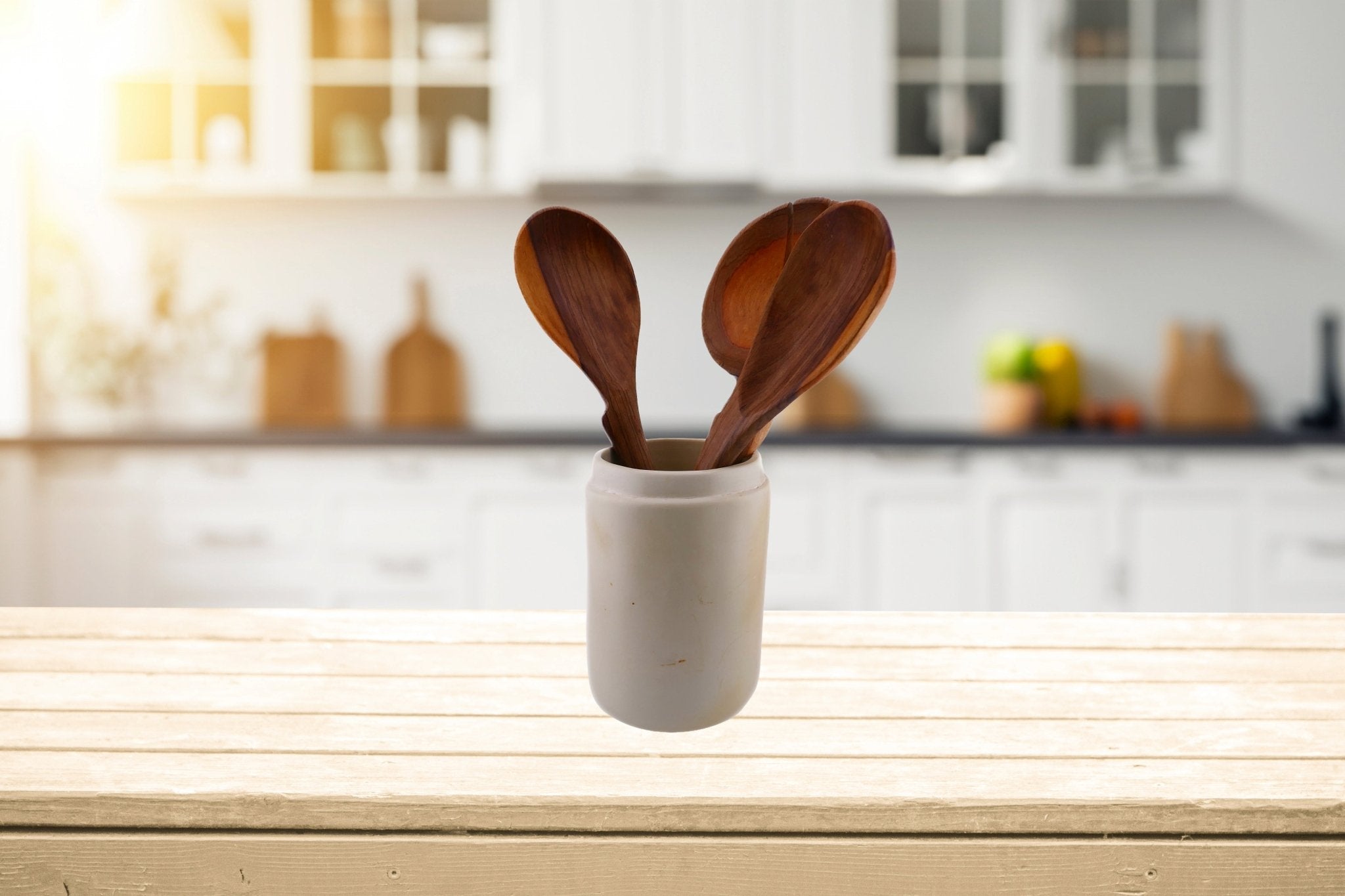 Stone Cottage style Kitchen Utensil Holder with rim // hand made 20cm or 14 cm // with Storycard - FriendlyTradingCo