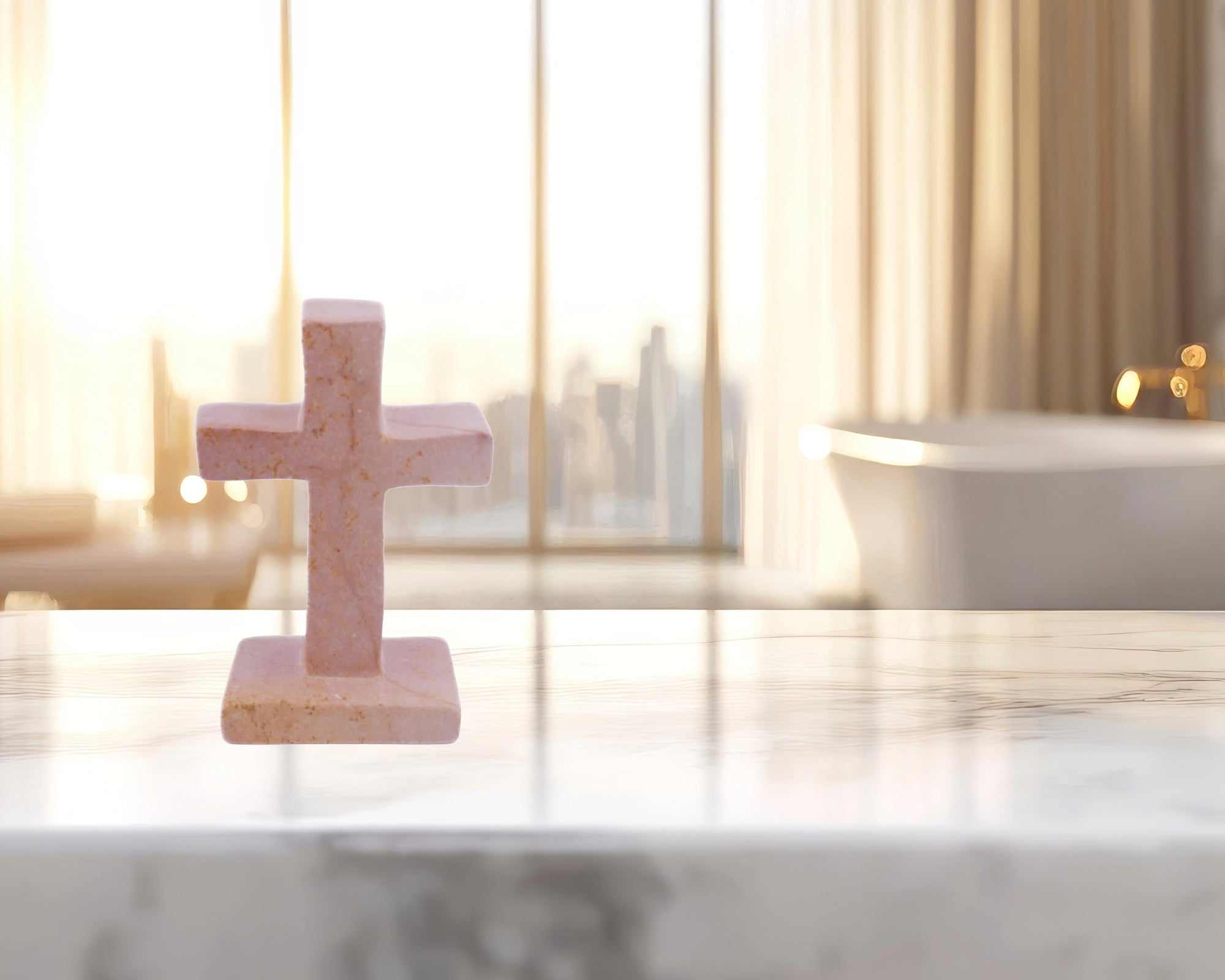 Stone Cross Sculpture // Christian Spiritual sculpture 17 cm // Hand crafted in Africa // +Storycard - FriendlyTradingCo