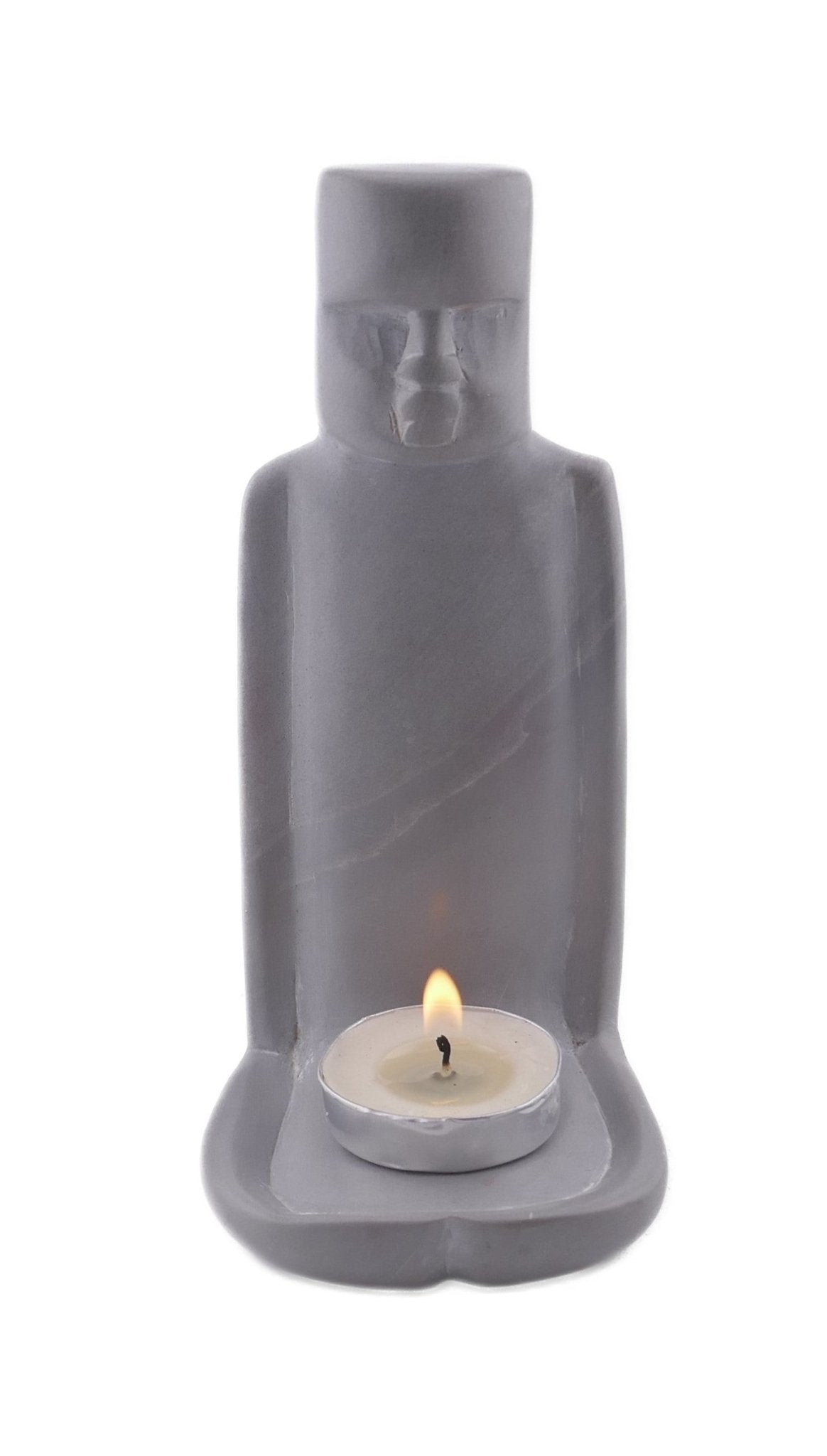 Stone Easter Island Statue Tealight Holder 14cm with Storycard - FriendlyTradingCo
