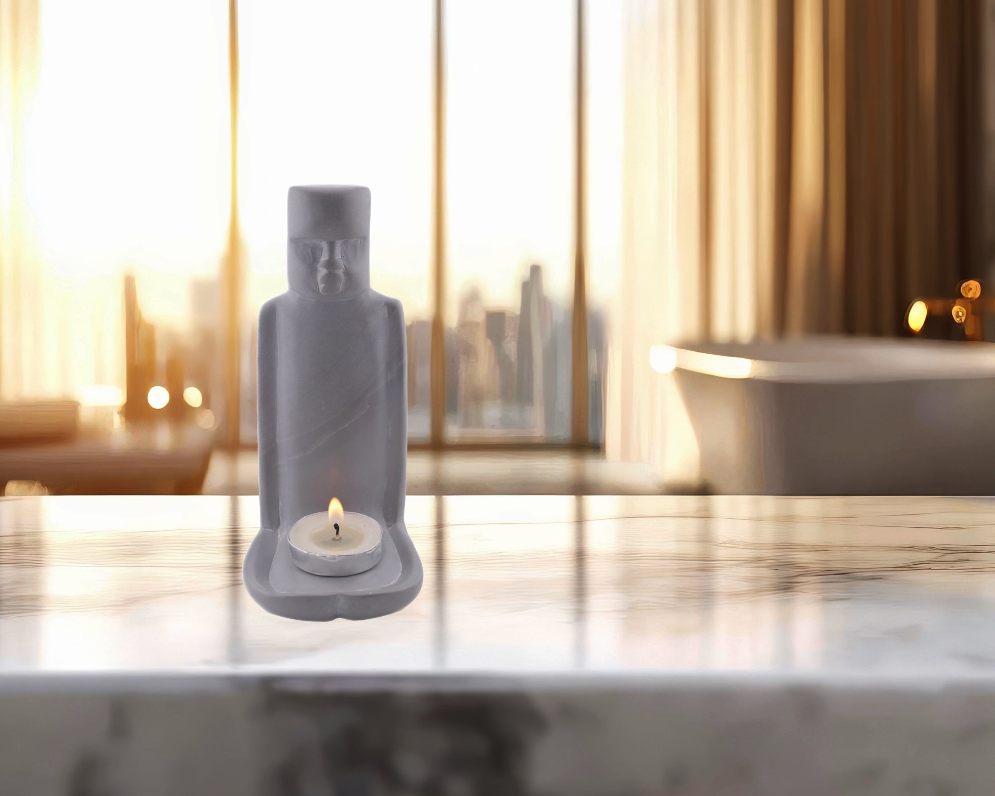 Stone Easter Island Statue Tealight Holder 14cm with Storycard - FriendlyTradingCo