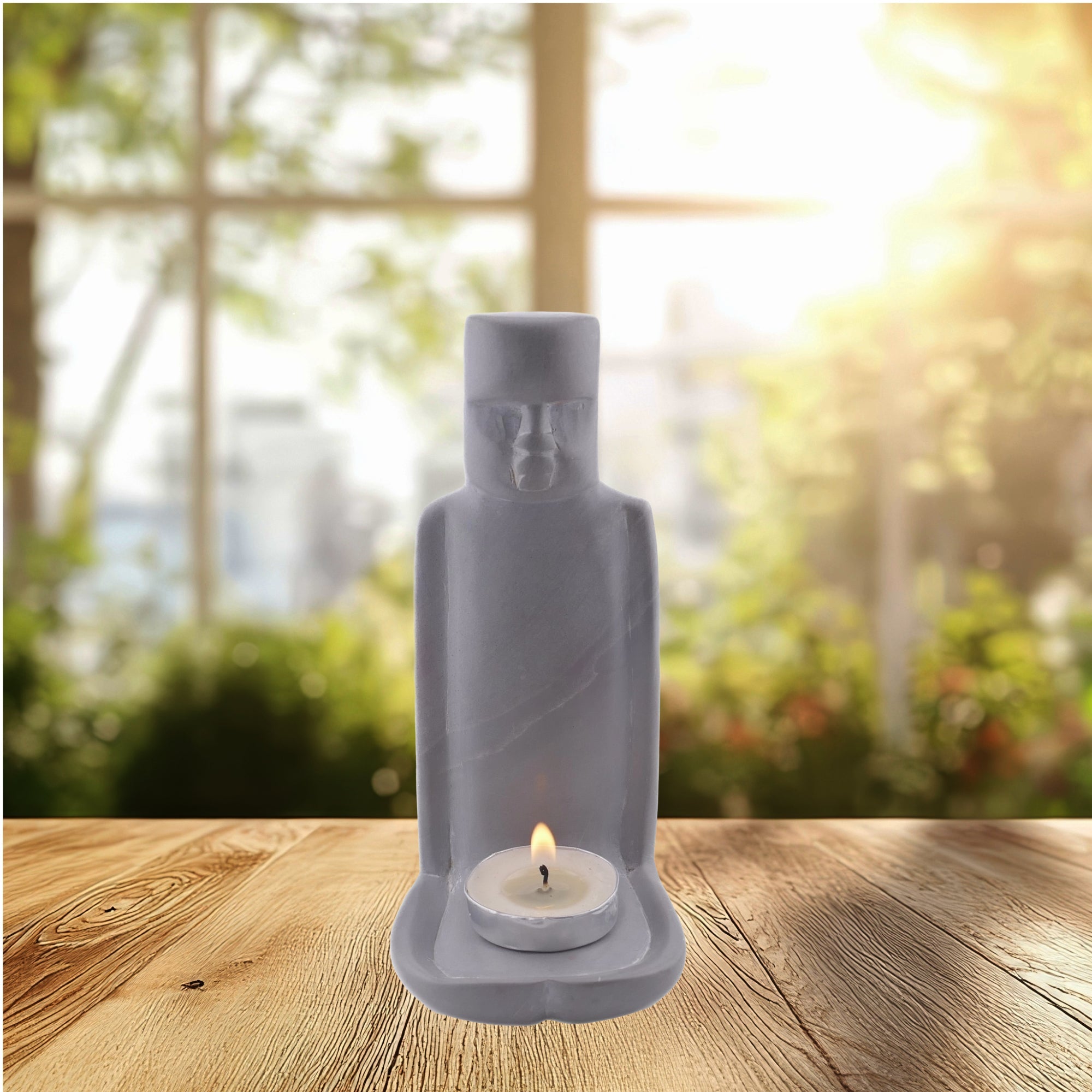 Stone Easter Island Statue Tealight Holder 14cm with Storycard - FriendlyTradingCo