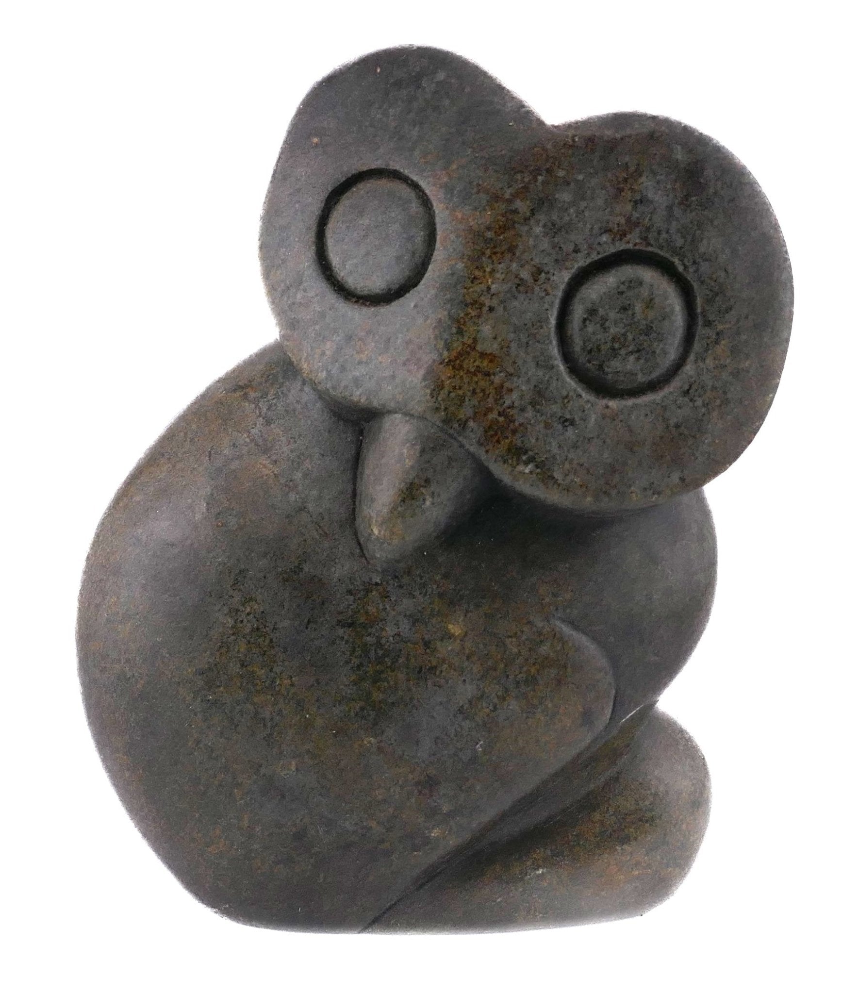 Stone Owl African Art Stone Sculpture 15 cm, 1.2kg by Zimbabwe Shona Artists // with Storycard - FriendlyTradingCo