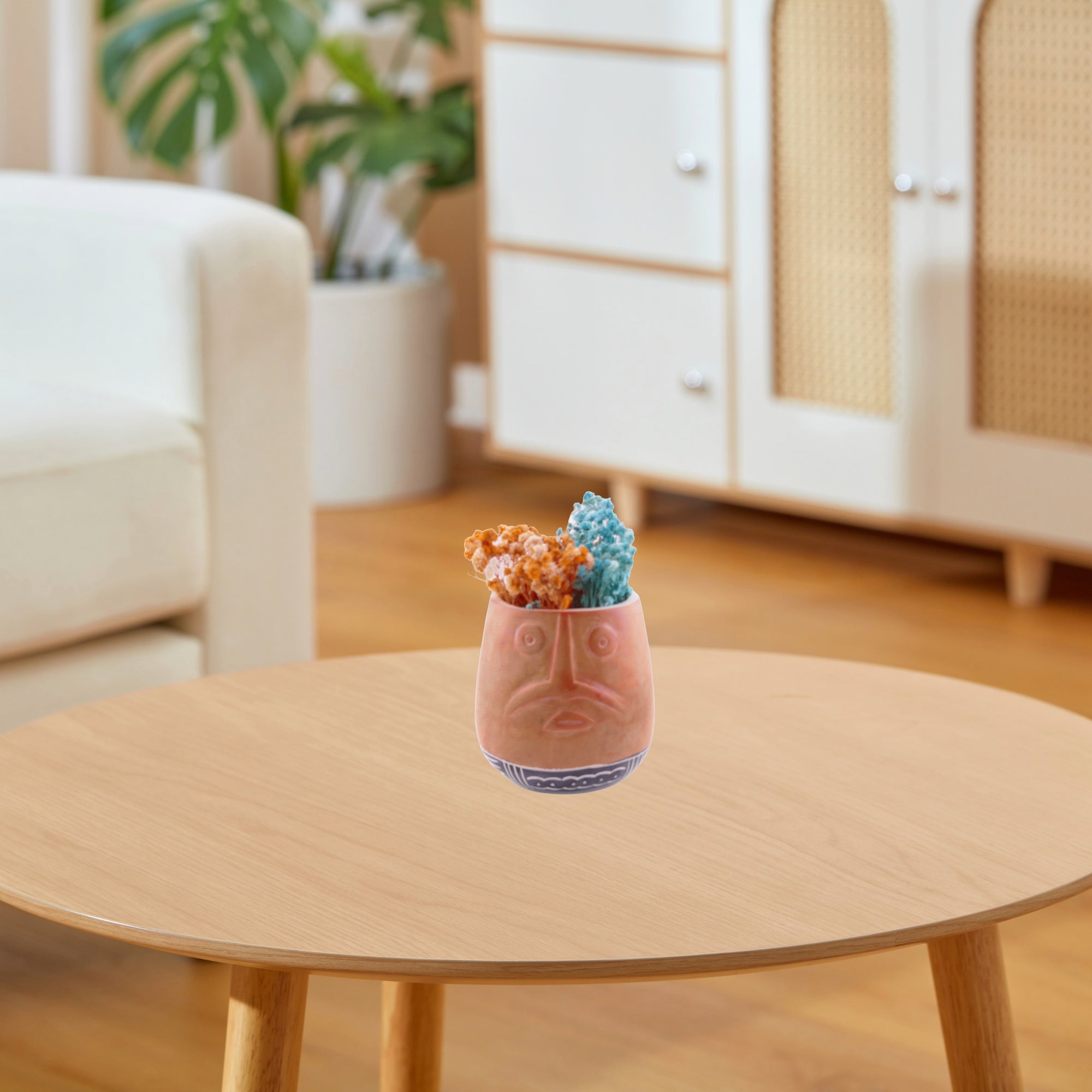 Stone Planter Plant Pot African warrior face design hand made 10cm with Storycard Orange or Blue Stripe - FriendlyTradingCo