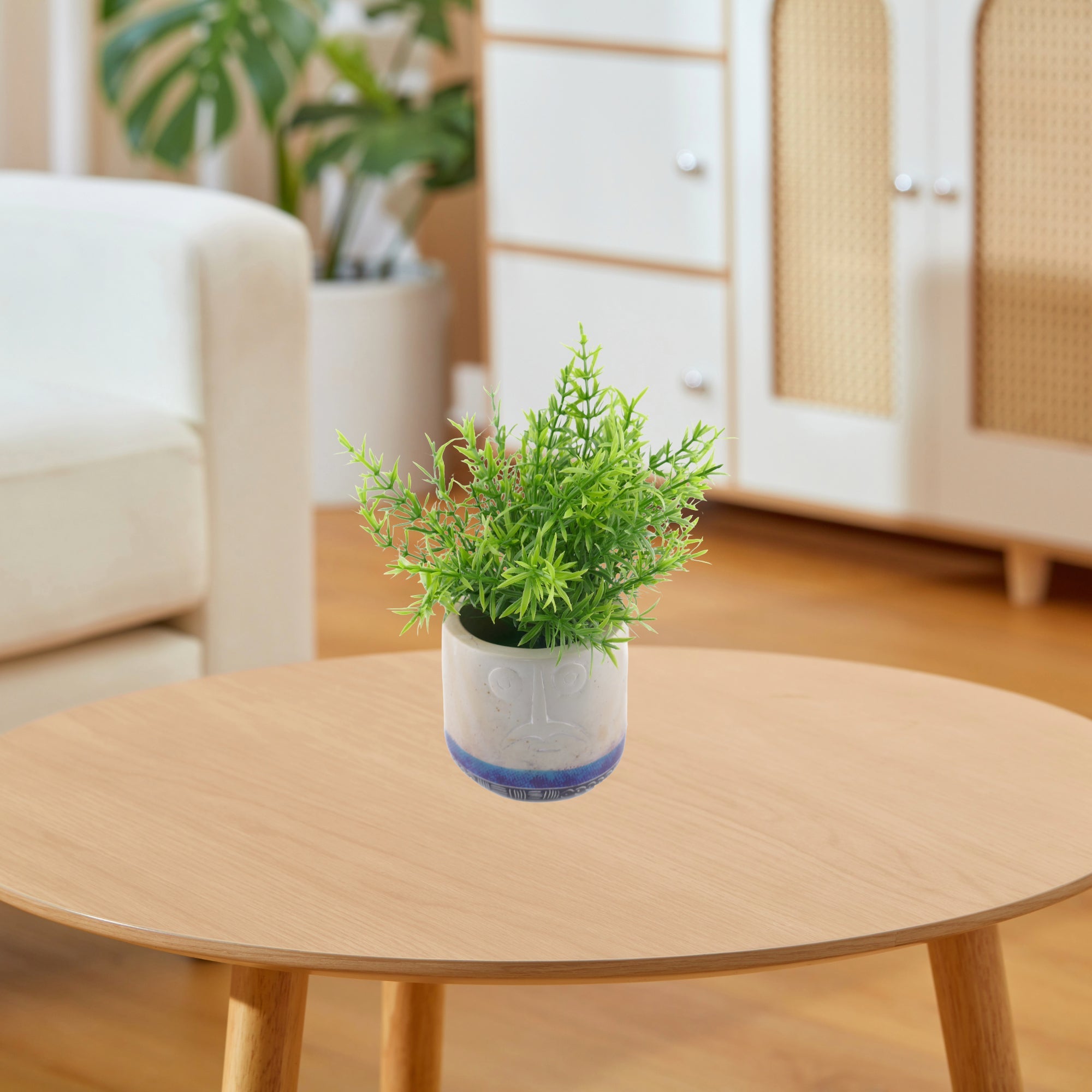 Stone Planter Plant Pot African warrior face design hand made 10cm with Storycard Orange or Blue Stripe - FriendlyTradingCo