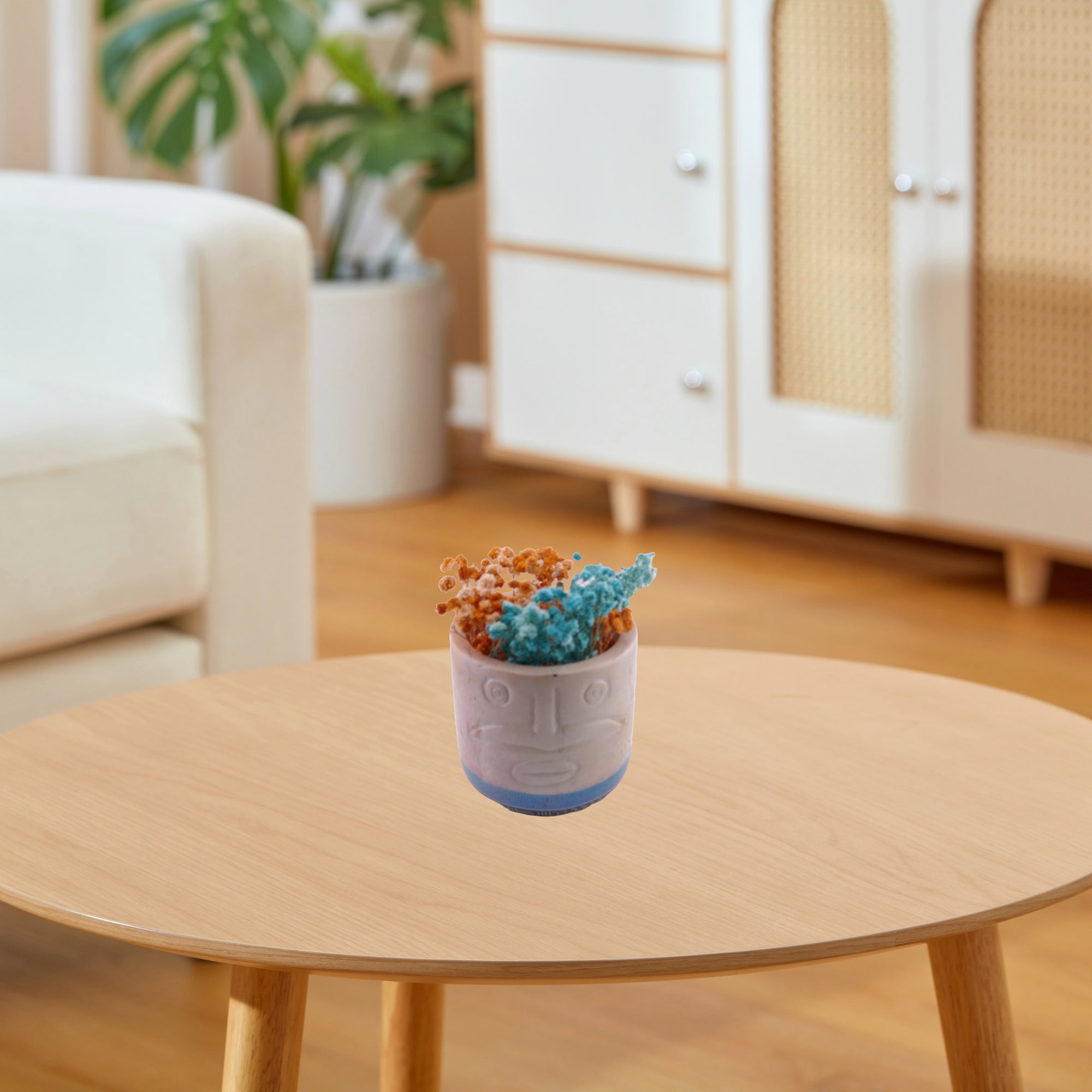 Stone Planter Plant Pot African warrior face design hand made 10cm with Storycard Orange or Blue Stripe - FriendlyTradingCo