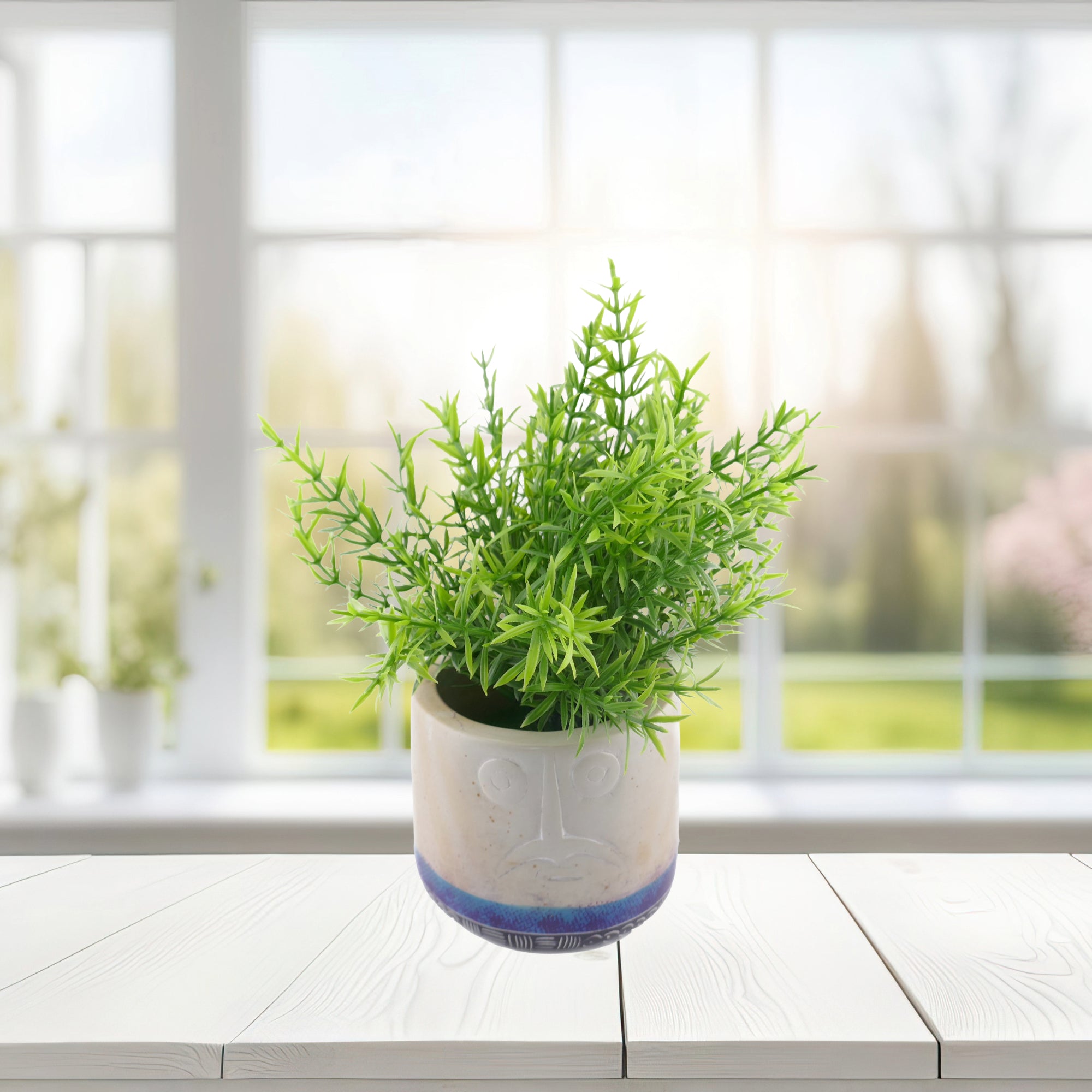 Stone Planter Plant Pot African warrior face design hand made 10cm with Storycard Orange or Blue Stripe - FriendlyTradingCo