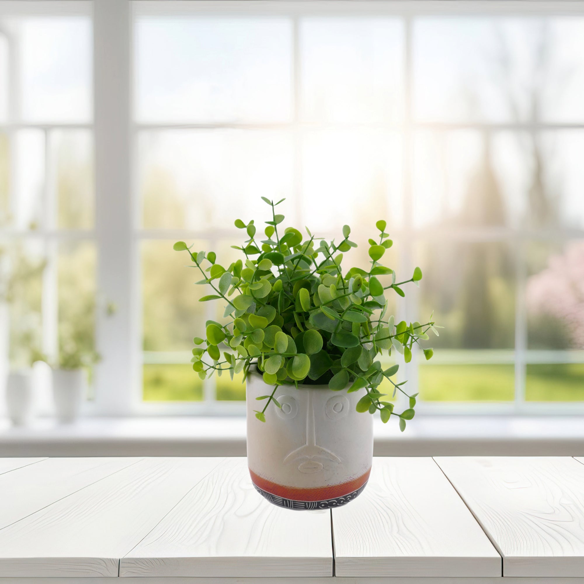 Stone Planter Plant Pot African warrior face design hand made 10cm with Storycard Orange or Blue Stripe - FriendlyTradingCo