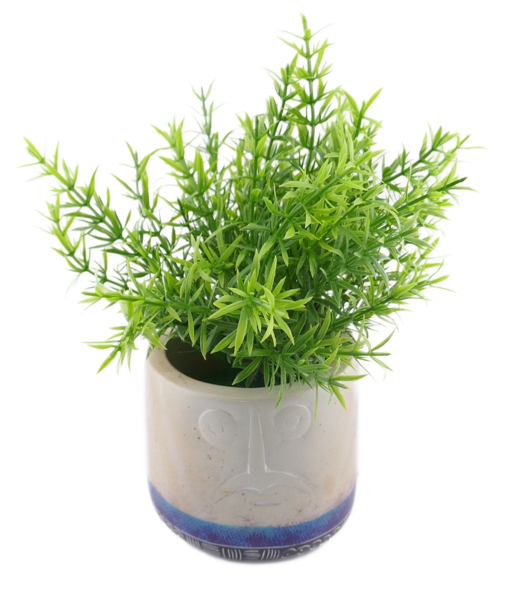 Stone Planter Plant Pot African warrior face design hand made 10cm with Storycard Orange or Blue Stripe - FriendlyTradingCo