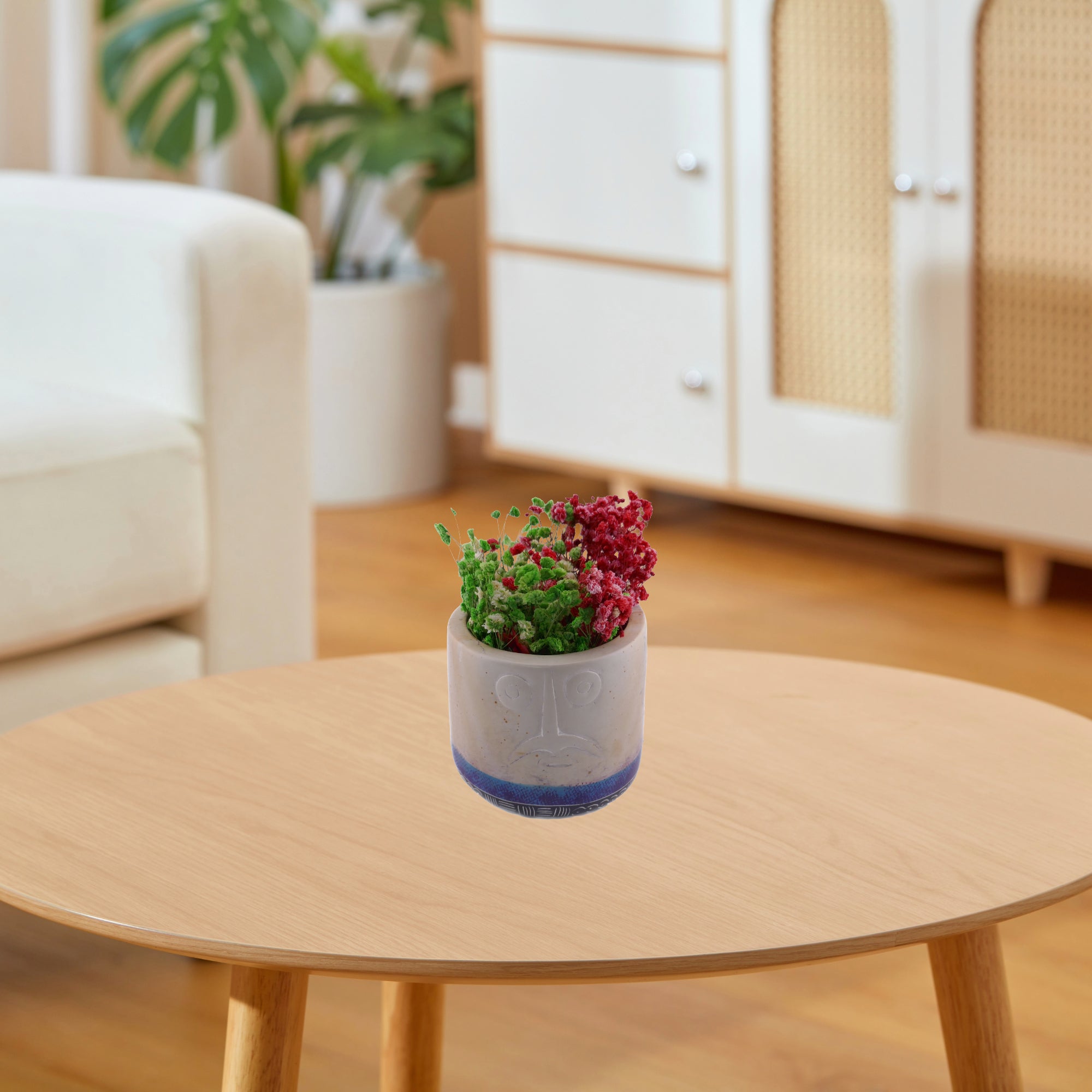 Stone Planter Plant Pot African warrior face design hand made 10cm with Storycard Orange or Blue Stripe - FriendlyTradingCo