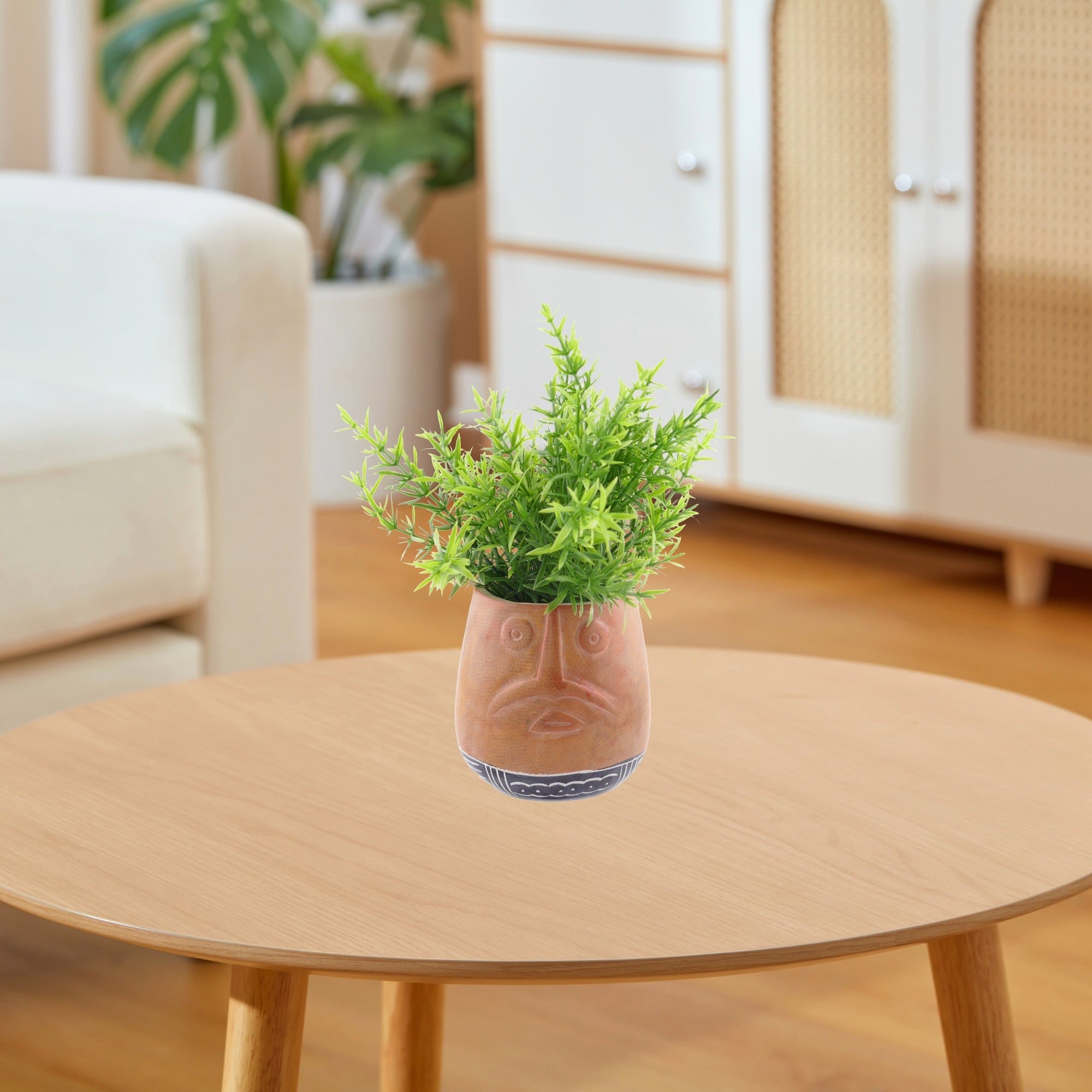 Stone Planter Plant Pot African warrior face design hand made 10cm with Storycard Orange or Blue Stripe - FriendlyTradingCo