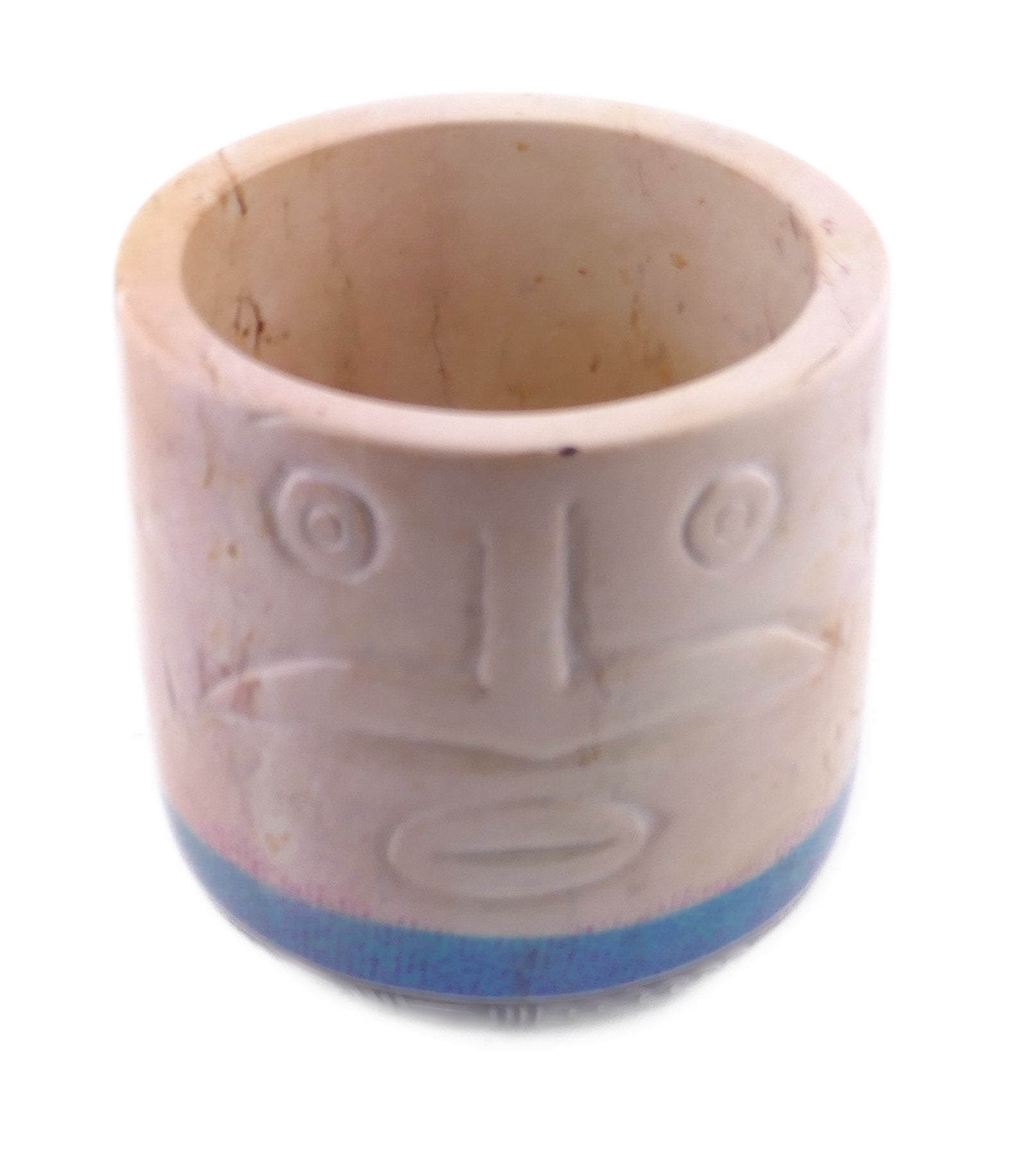 Stone Planter Plant Pot African warrior face design hand made 10cm with Storycard Orange or Blue Stripe - FriendlyTradingCo