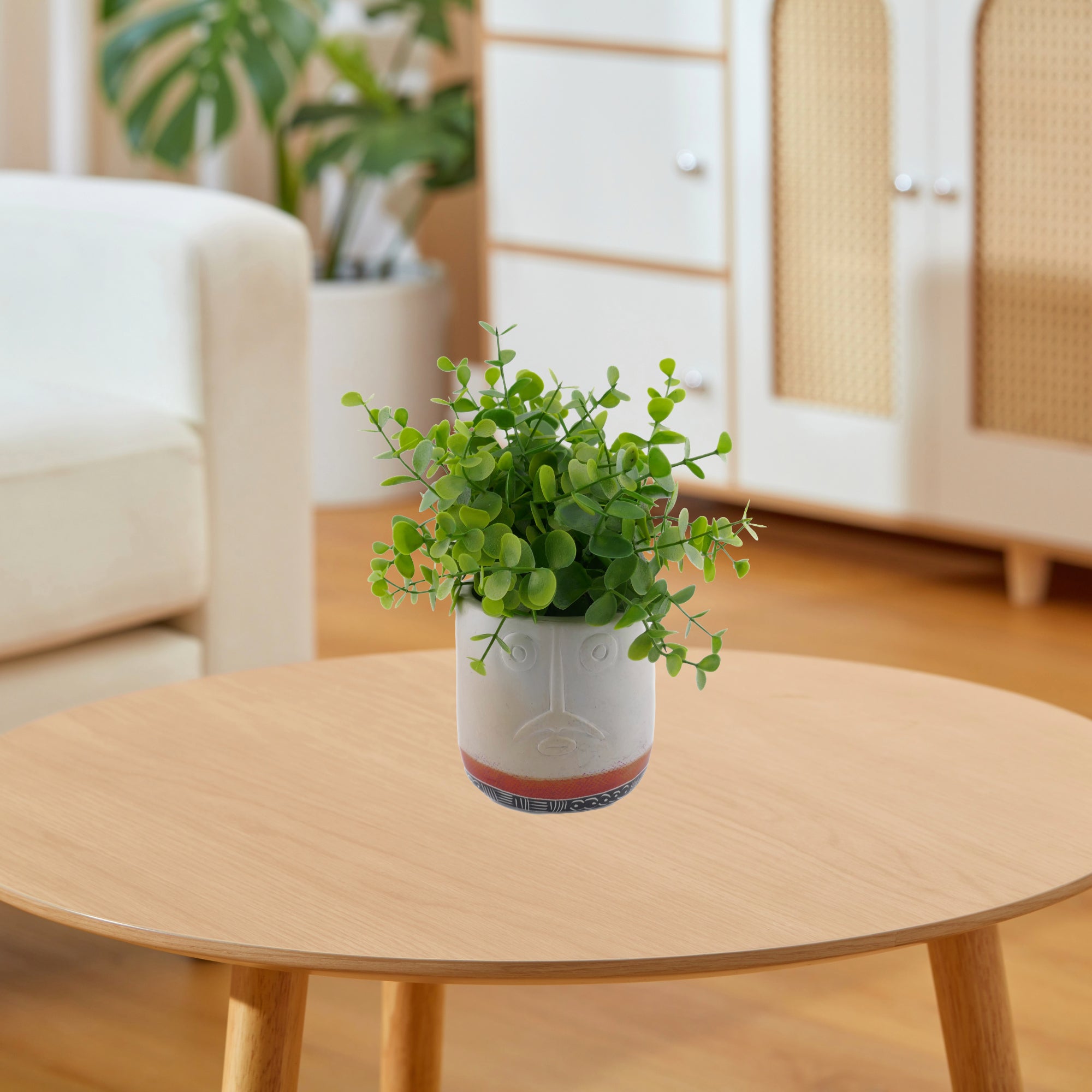 Stone Planter Plant Pot African warrior face design hand made 10cm with Storycard Orange or Blue Stripe - FriendlyTradingCo