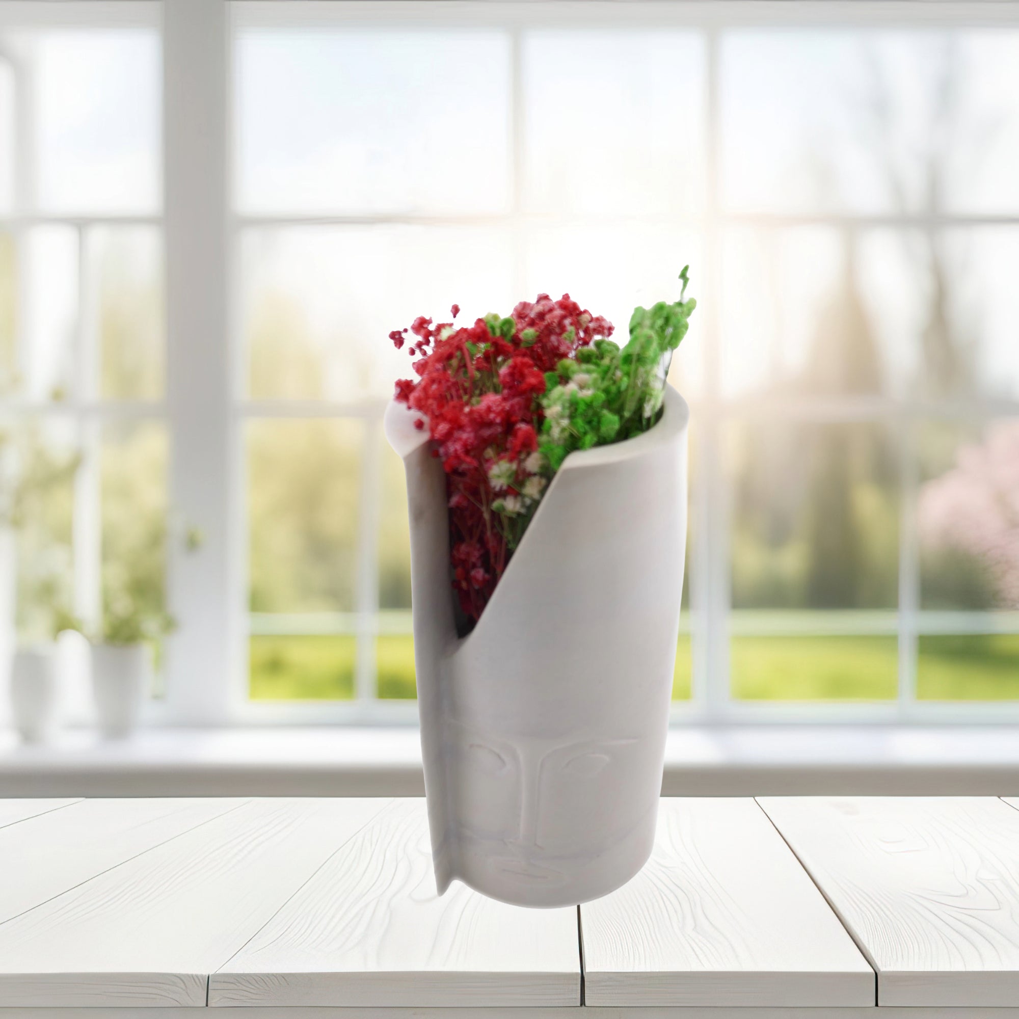 Stone Planter with Warrior Face hand made 20 cm with Storycard - FriendlyTradingCo