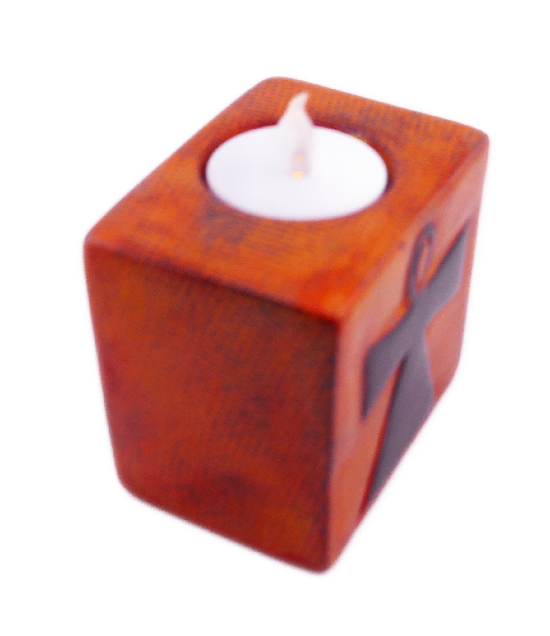 Stone Tealight Holder Egyptian Ankh Cross Symbol of Life Rectangle 8cm B&W or Orange with Storycard - FriendlyTradingCo