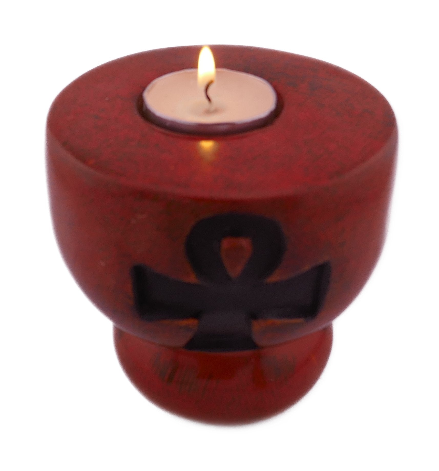 Stone Tealight Holder Egyptian Ankh Cross Symbol of Life Rectangle 9cm B&W or Orange with Storycard - FriendlyTradingCo