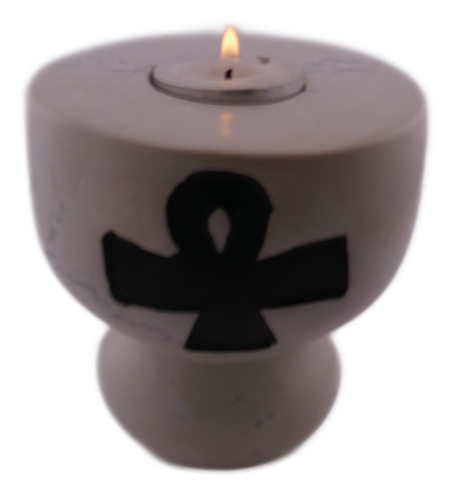 Stone Tealight Holder Egyptian Ankh Cross Symbol of Life Rectangle 9cm B&W or Orange with Storycard - FriendlyTradingCo