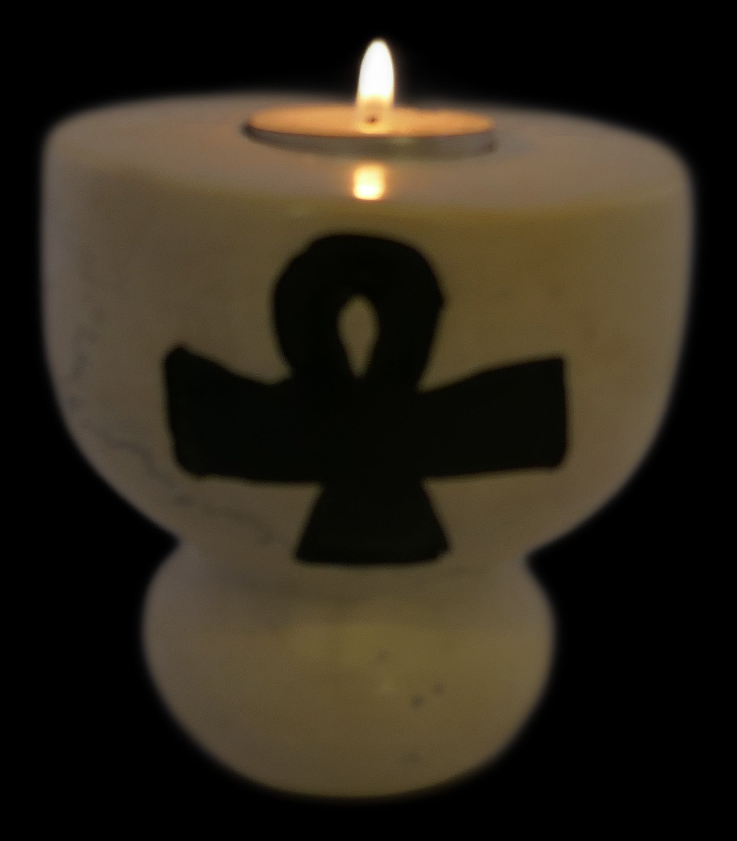 Stone Tealight Holder Egyptian Ankh Cross Symbol of Life Rectangle 9cm B&W or Orange with Storycard - FriendlyTradingCo