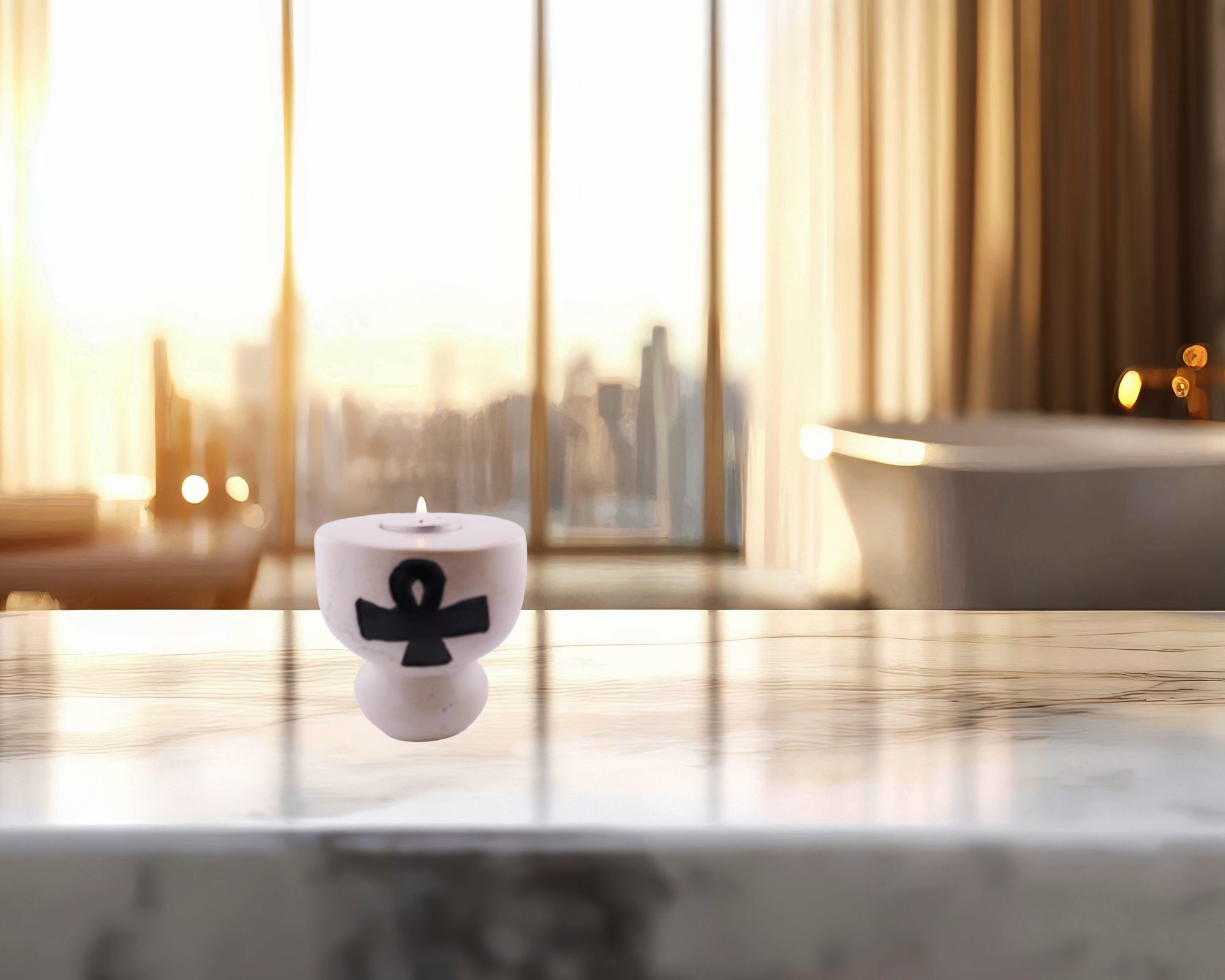 Stone Tealight Holder Egyptian Ankh Cross Symbol of Life Rectangle 9cm B&W or Orange with Storycard - FriendlyTradingCo