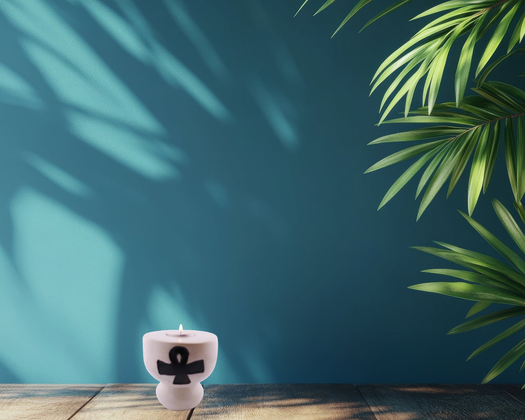 Stone Tealight Holder Egyptian Ankh Cross Symbol of Life Rectangle 9cm B&W or Orange with Storycard - FriendlyTradingCo