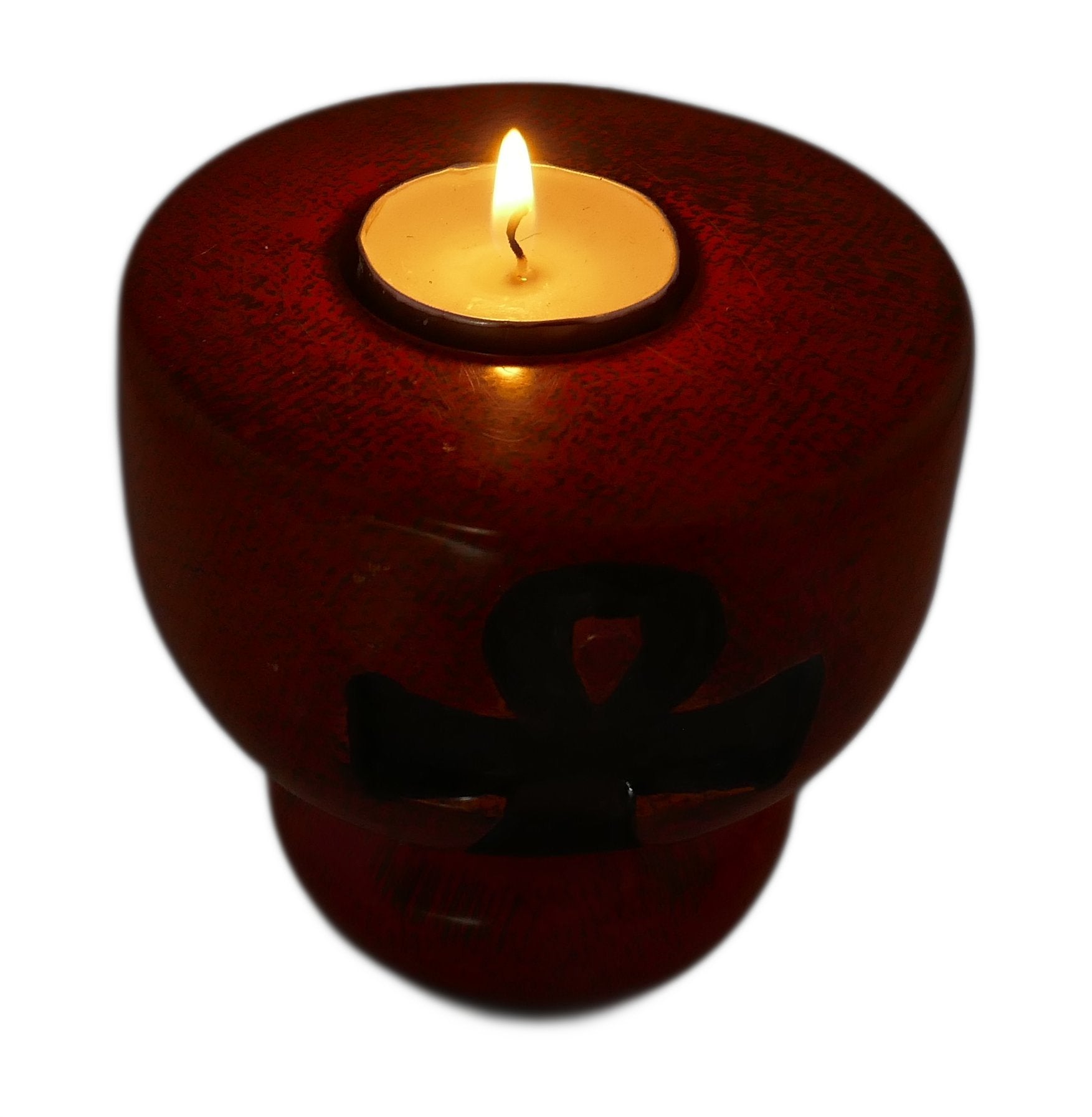 Stone Tealight Holder Egyptian Ankh Cross Symbol of Life Rectangle 9cm B&W or Orange with Storycard - FriendlyTradingCo