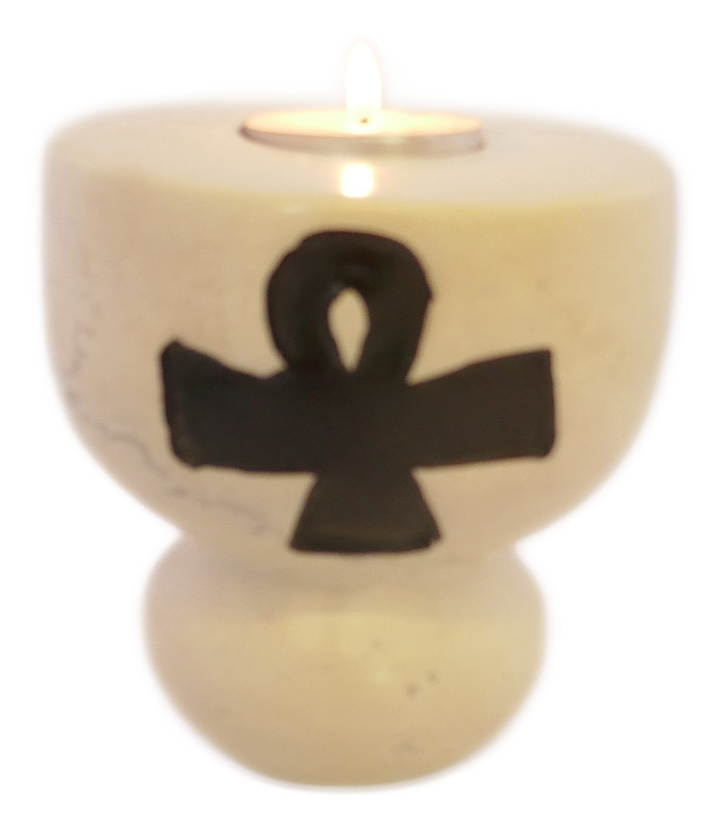 Stone Tealight Holder Egyptian Ankh Cross Symbol of Life Rectangle 9cm B&W or Orange with Storycard - FriendlyTradingCo