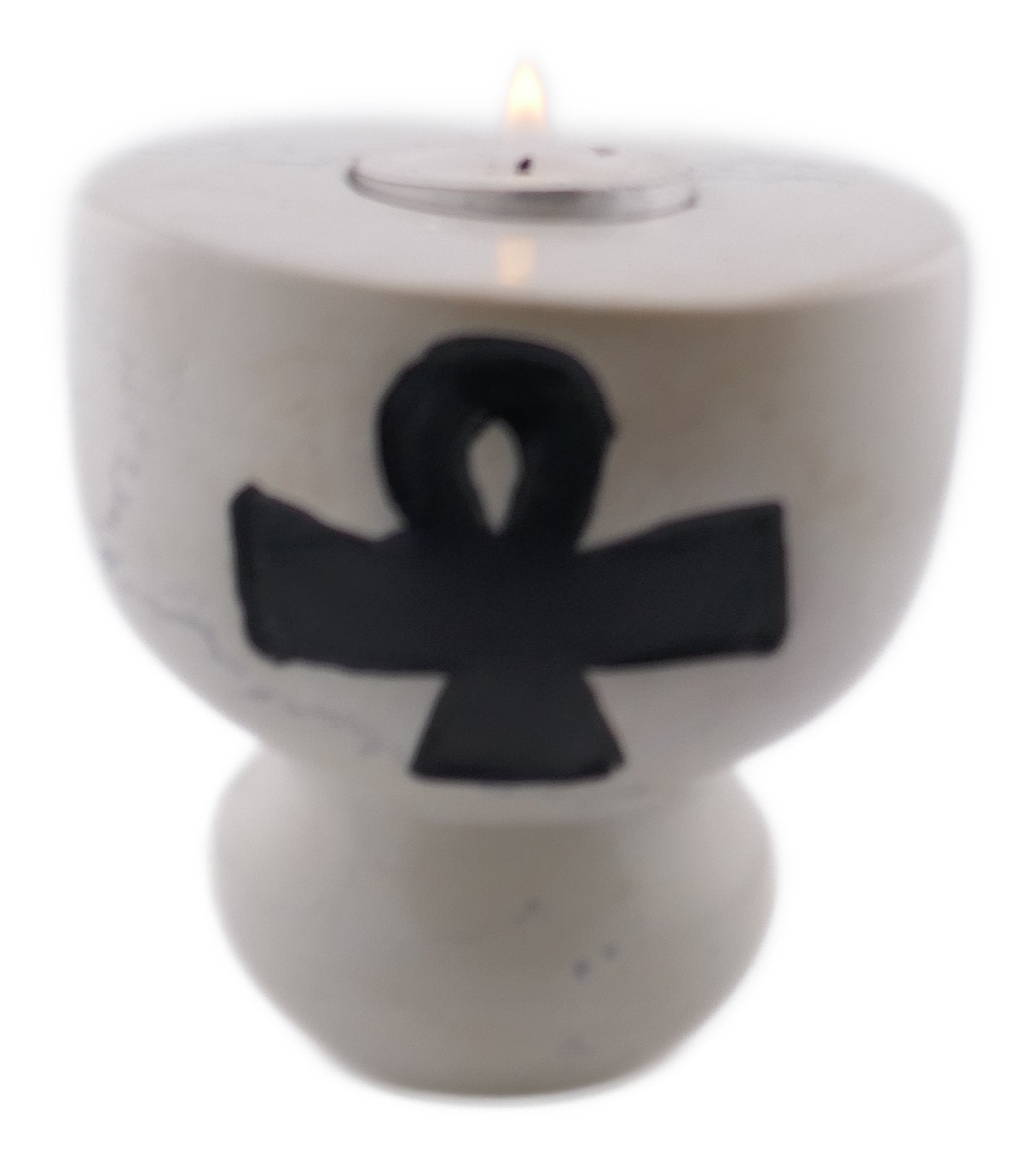 Stone Tealight Holder Egyptian Ankh Cross Symbol of Life Rectangle 9cm B&W or Orange with Storycard - FriendlyTradingCo