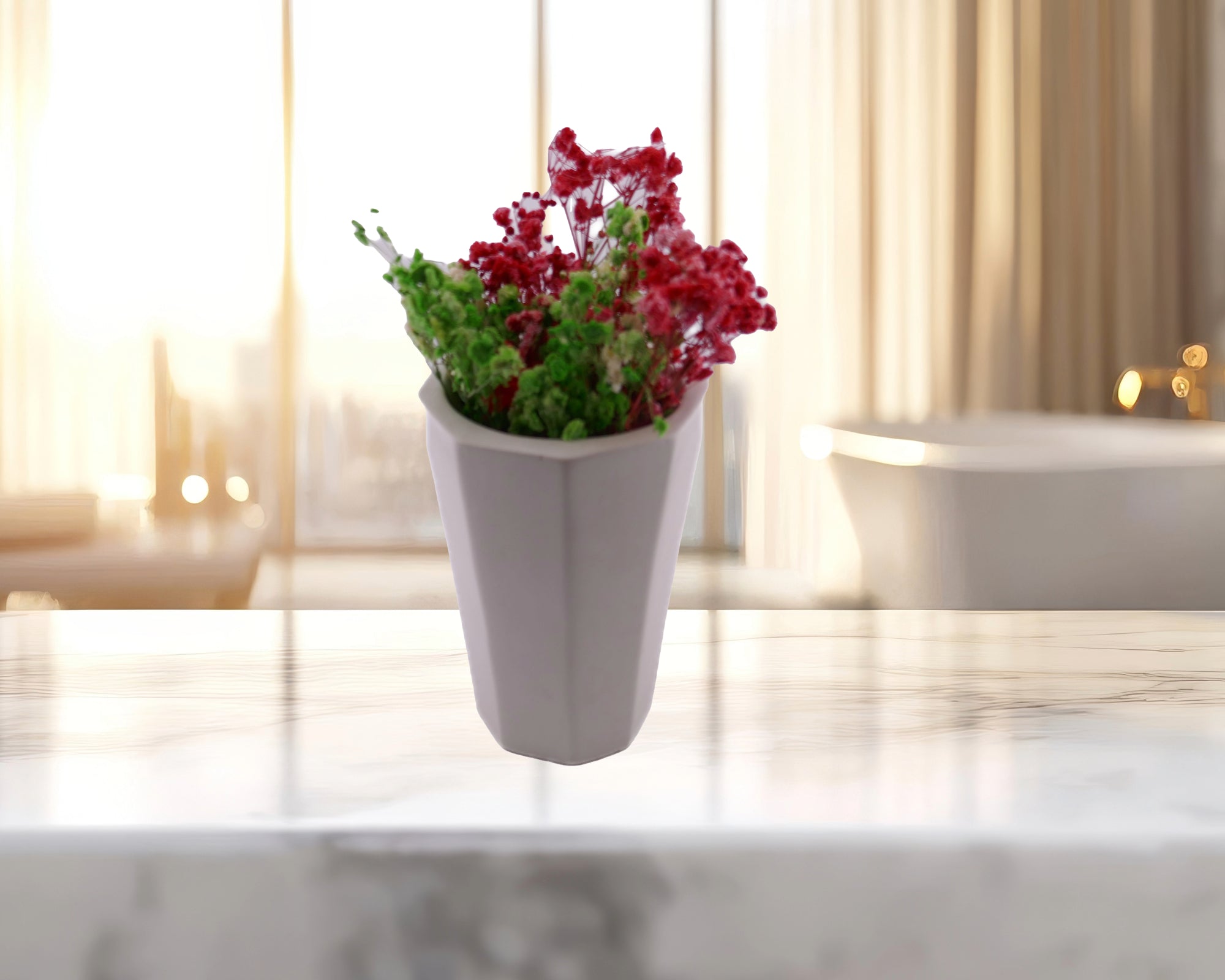 Tall 8 - sided Stone Vase hand made 18cm 2kg with Storycard - FriendlyTradingCo