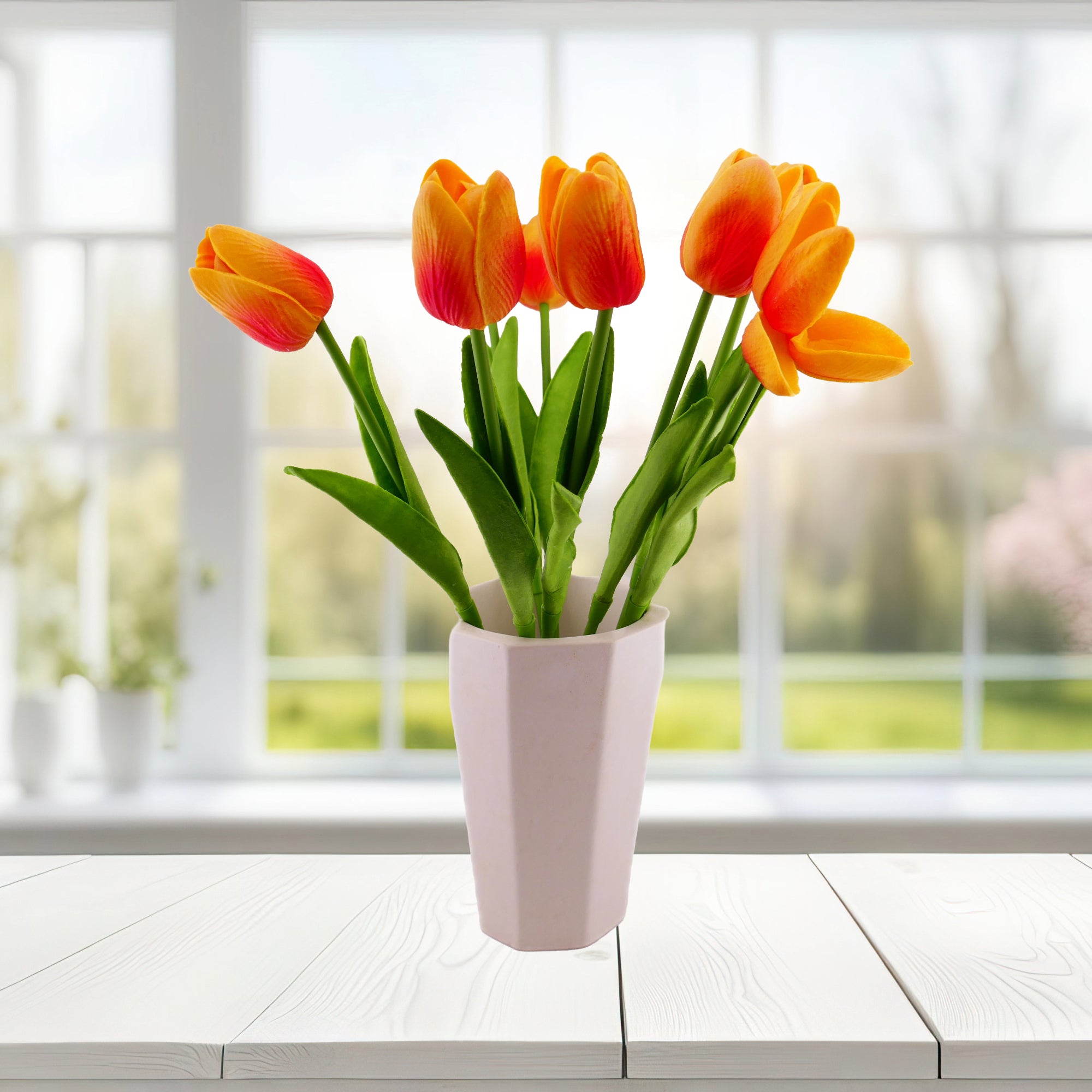 Tall 8 - sided Stone Vase hand made 18cm 2kg with Storycard - FriendlyTradingCo