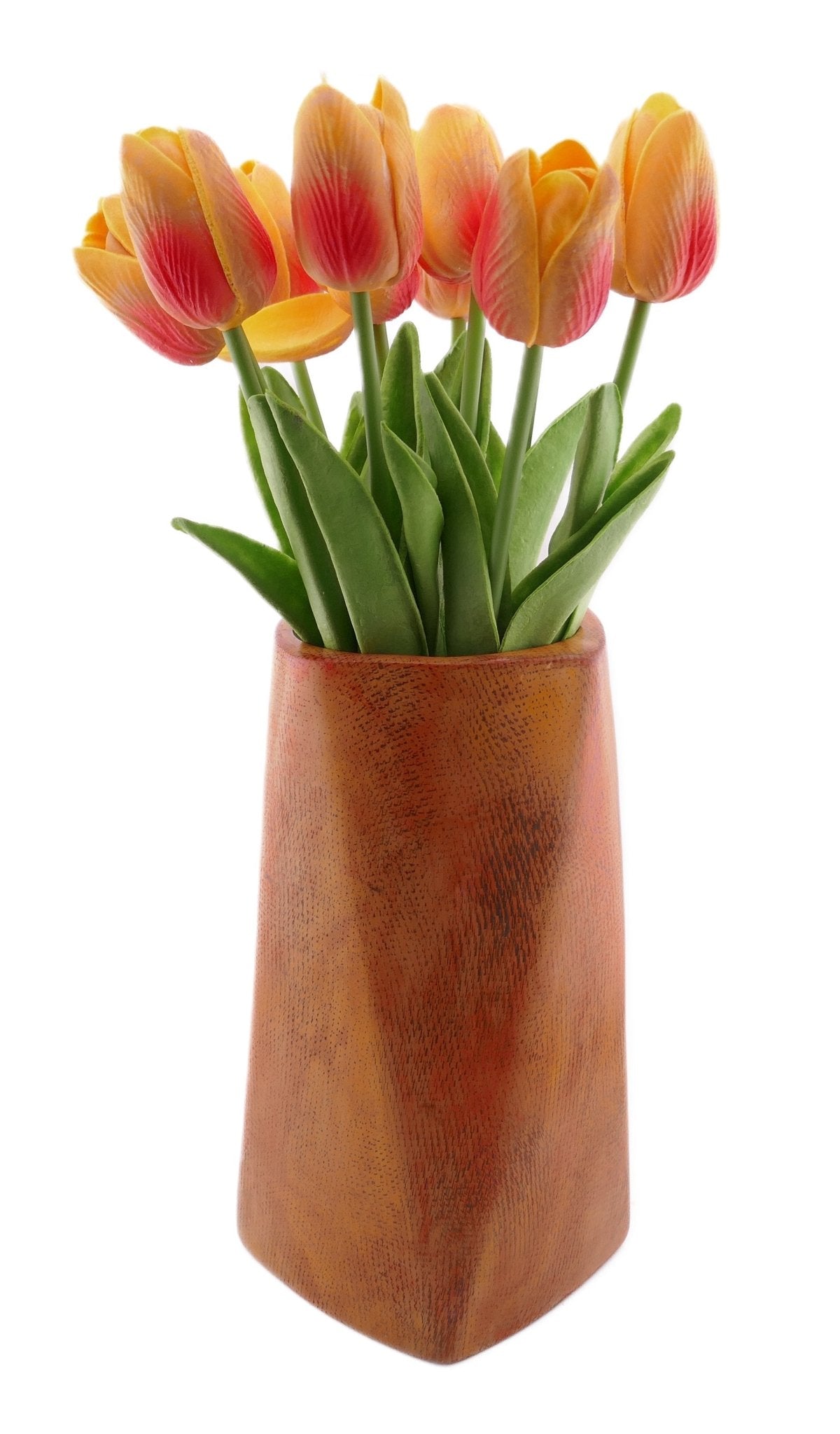 Tall 8 - sided Stone Vase hand made 18cm 2kg with Storycard Natural or Burnt Orange - FriendlyTradingCo