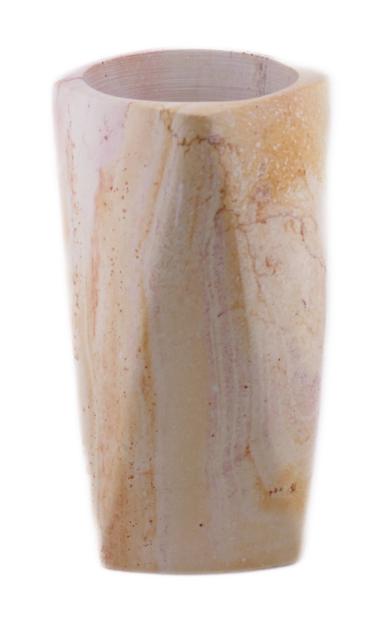 Tall 8 - sided Stone Vase hand made 18cm 2kg with Storycard Natural or Burnt Orange - FriendlyTradingCo