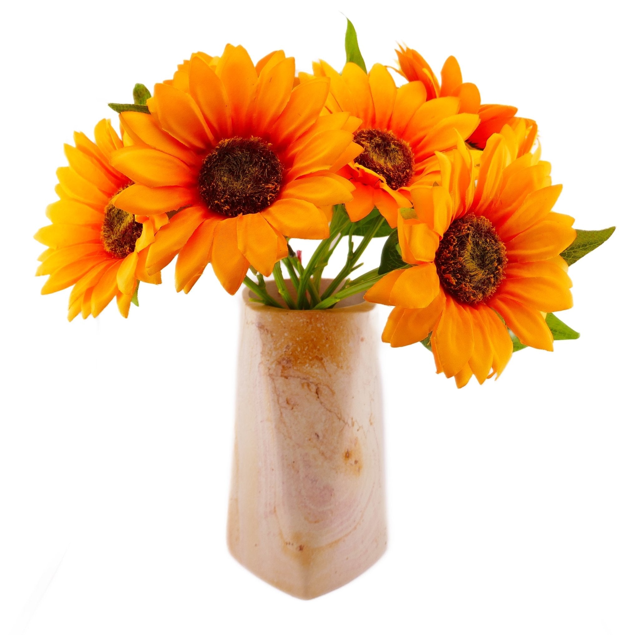 Tall 8 - sided Stone Vase hand made 18cm 2kg with Storycard Natural or Burnt Orange - FriendlyTradingCo