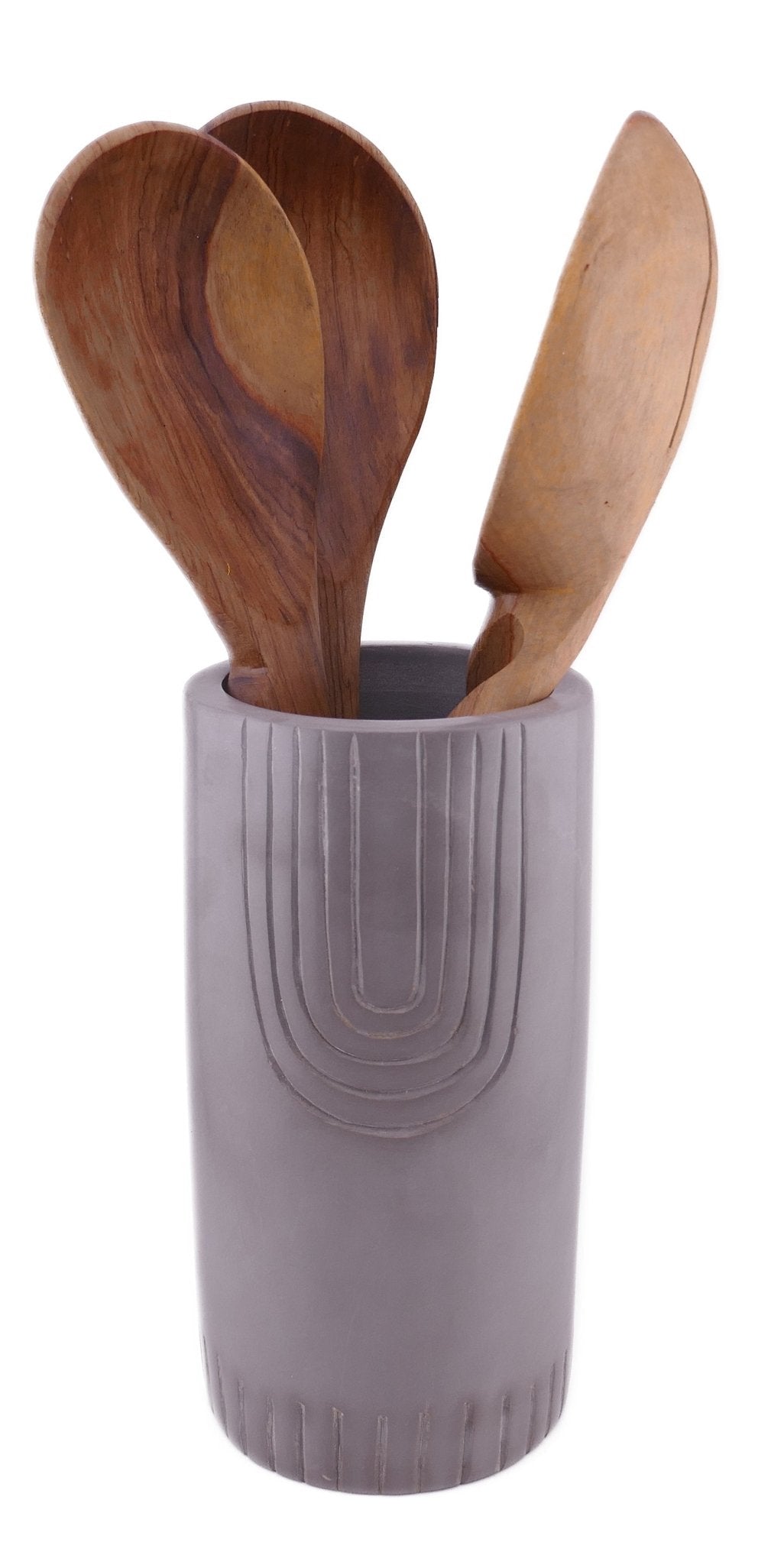 Tall Decorated Stone Kitchen Utensil Holder // hand made 20cm 1.5kg // with Storycard - FriendlyTradingCo