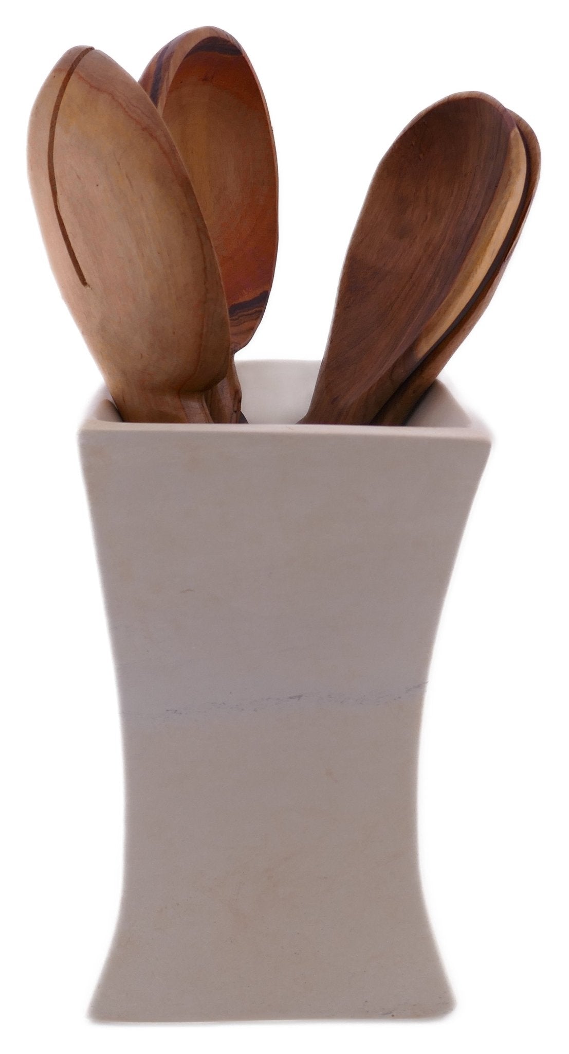 Tall Fluted Stone Kitchen Utensil Holder // hand made 20cm 2kg // with Storycard - FriendlyTradingCo