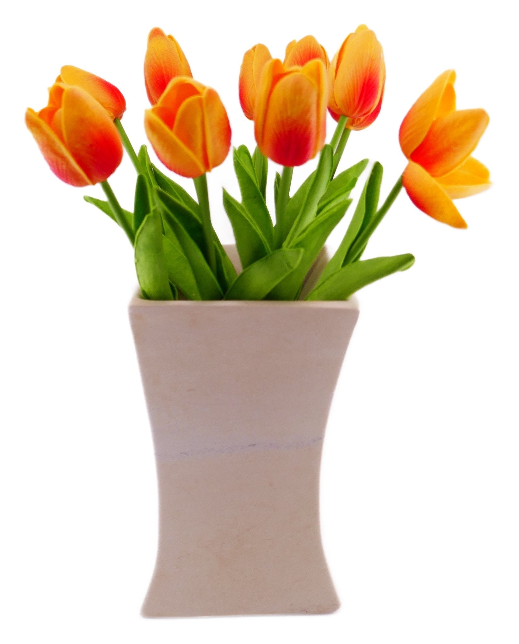 Tall Fluted Stone Pillar Vase hand made 20cm 2kg with Storycard - FriendlyTradingCo