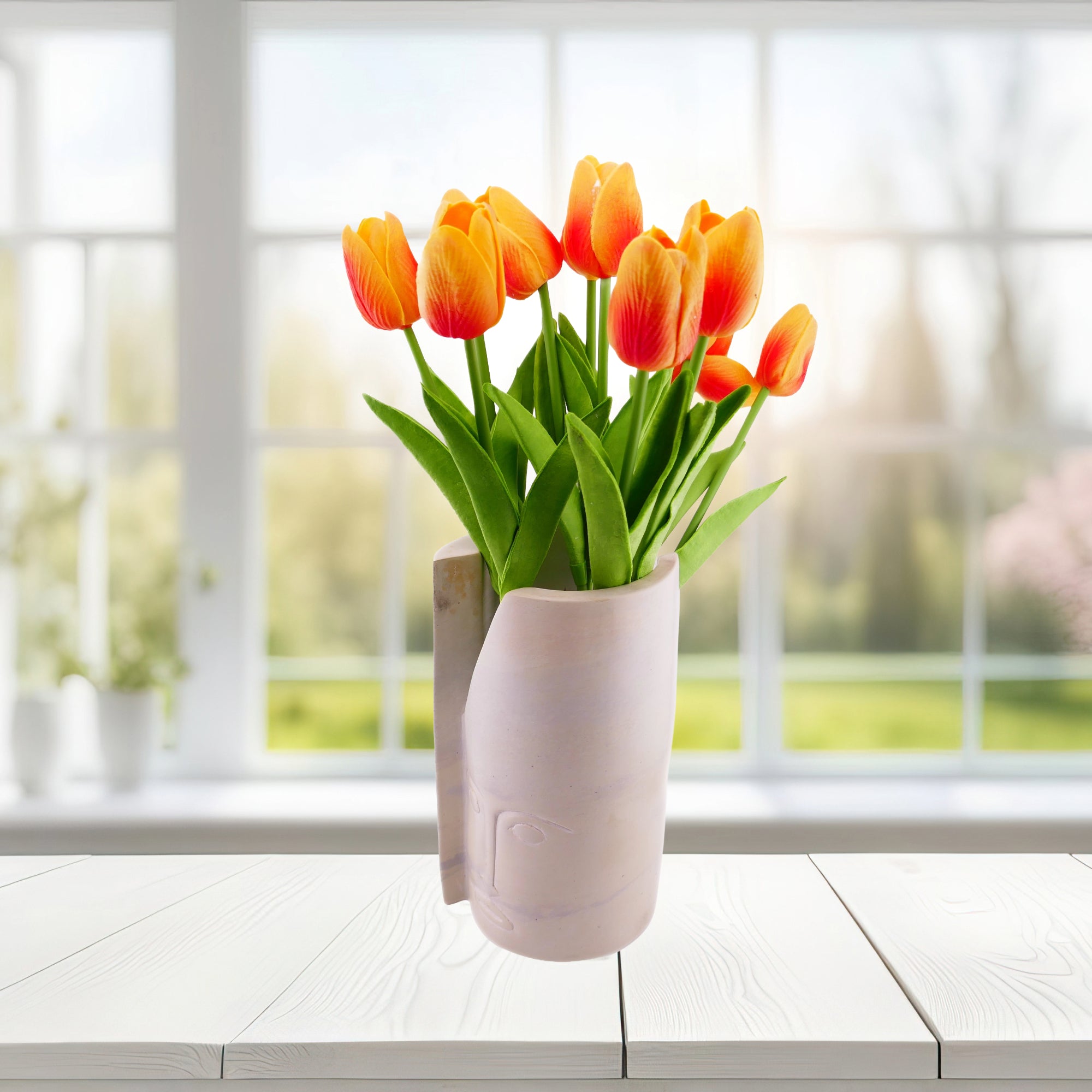 Tall Stone Face Tealight Candle Lamp hand made 19cm heavy 2 kg with Storycard - FriendlyTradingCo