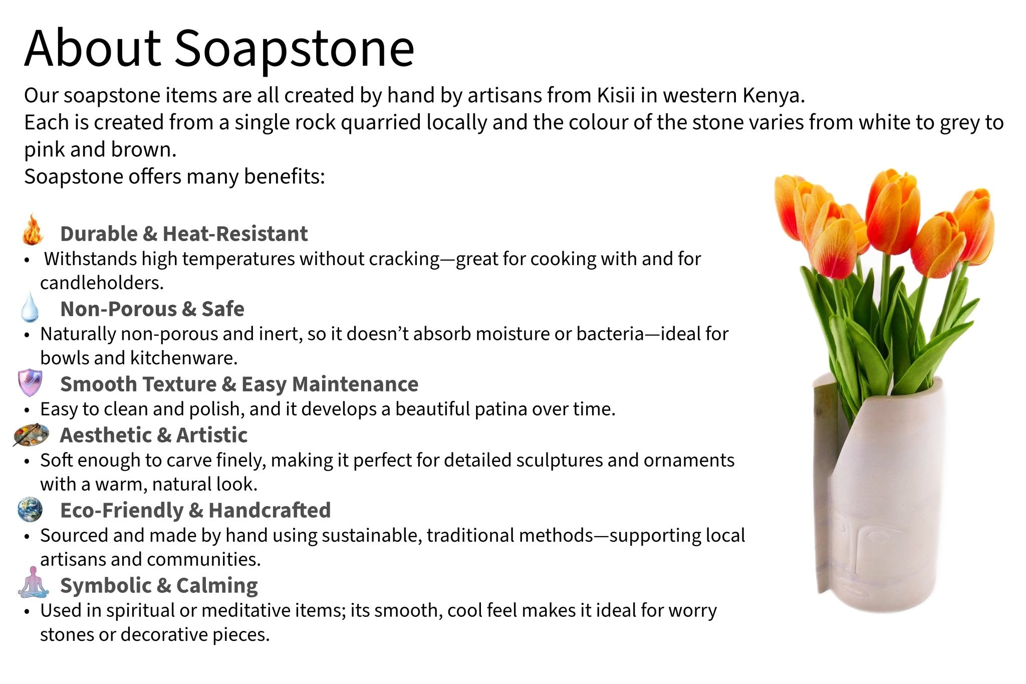 Tall Stone Face Tealight Candle Lamp hand made 19cm heavy 2 kg with Storycard - FriendlyTradingCo