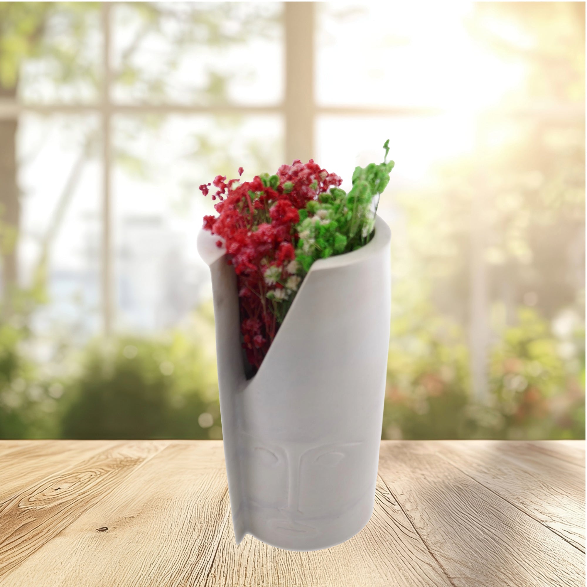 Tall Stone Face Tealight Candle Lamp hand made 19cm heavy 2 kg with Storycard - FriendlyTradingCo