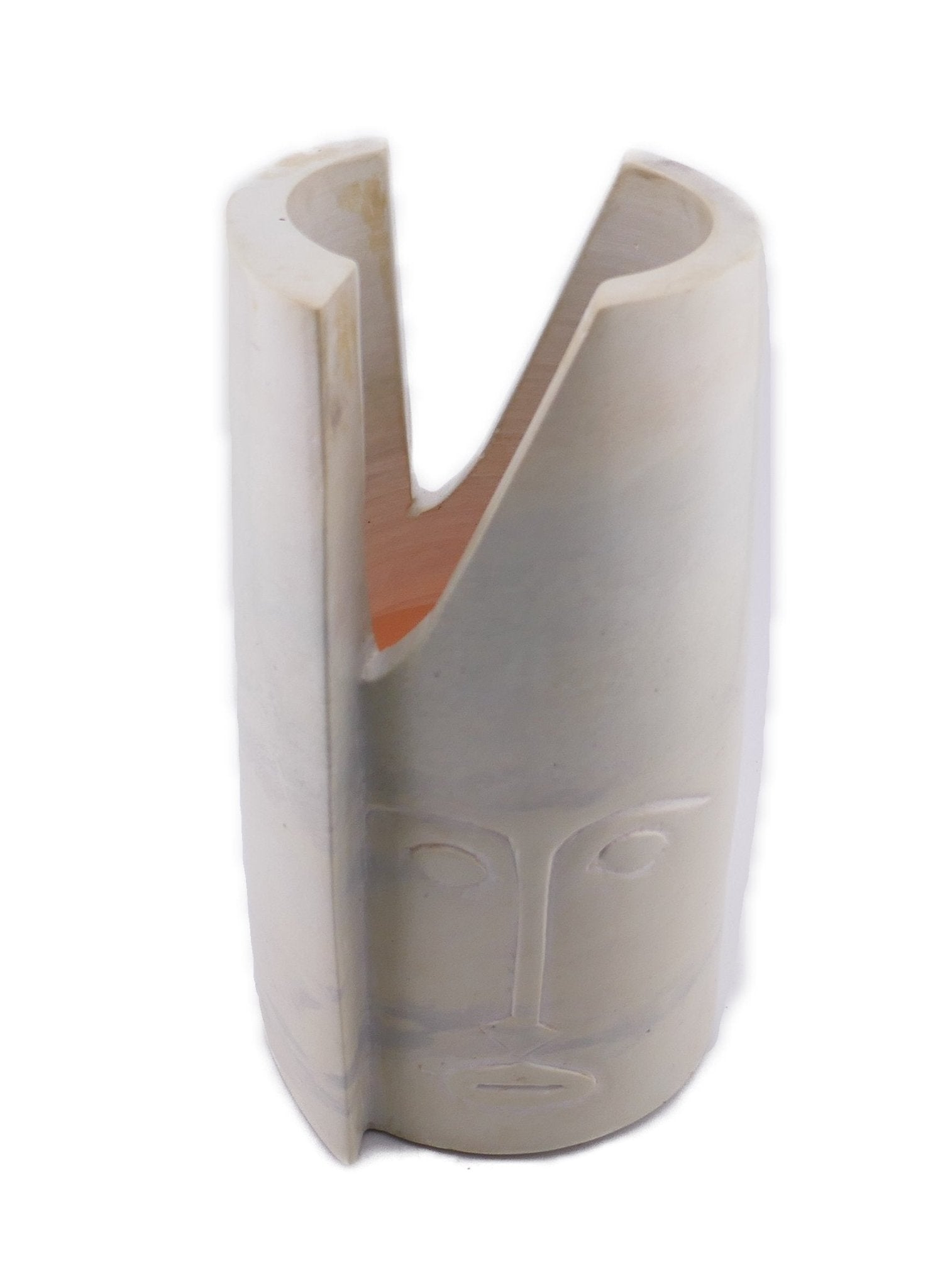 Tall Stone Face Tealight Candle Lamp hand made 19cm heavy 2 kg with Storycard - FriendlyTradingCo