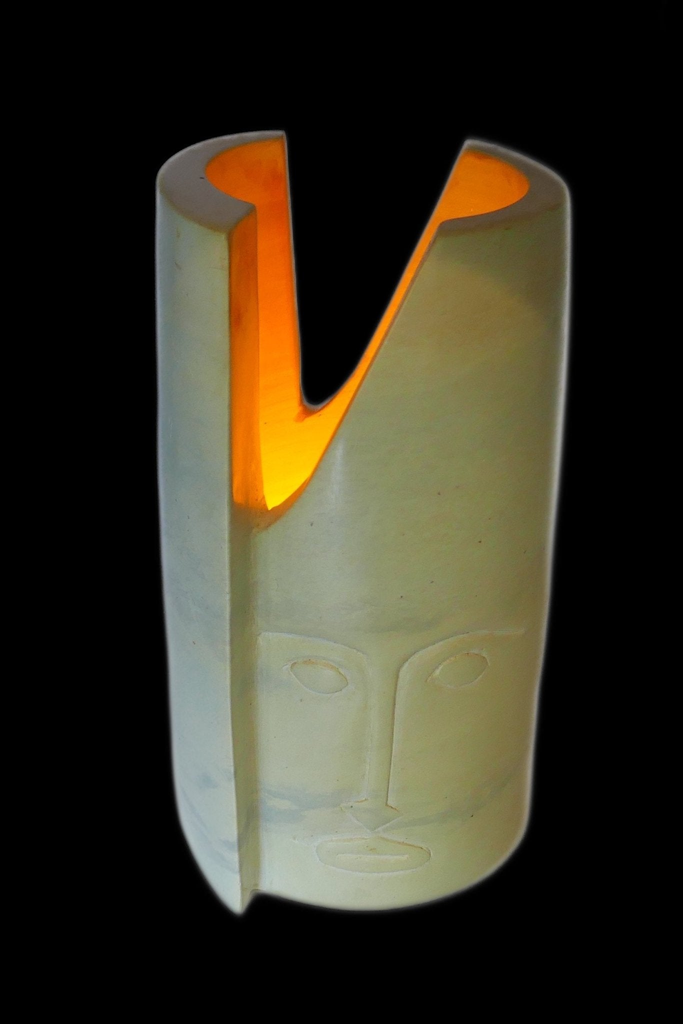 Tall Stone Face Tealight Candle Lamp hand made 19cm heavy 2 kg with Storycard - FriendlyTradingCo
