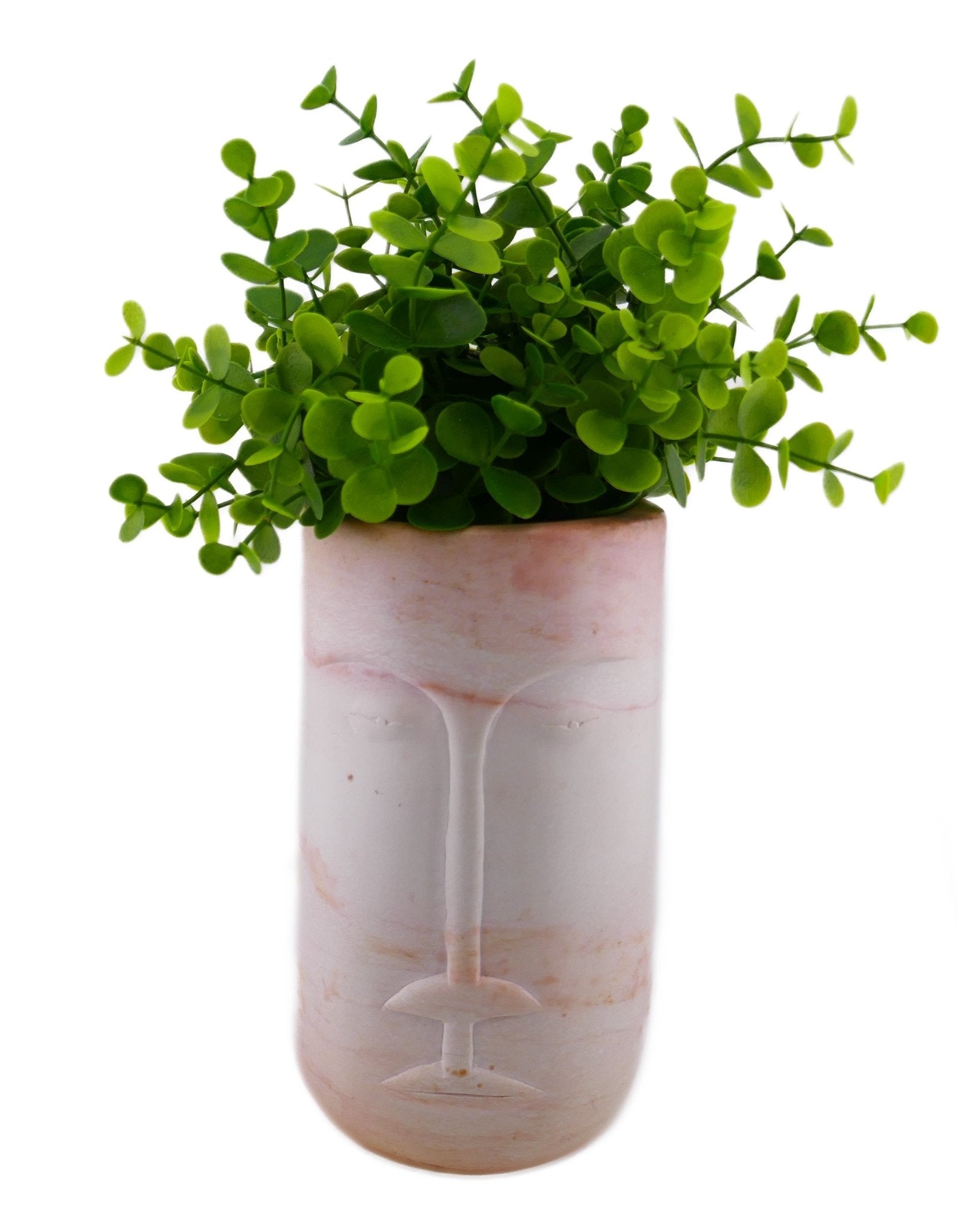 Tall Stone Vase African warrior face design hand made 20cm with Storycard - FriendlyTradingCo