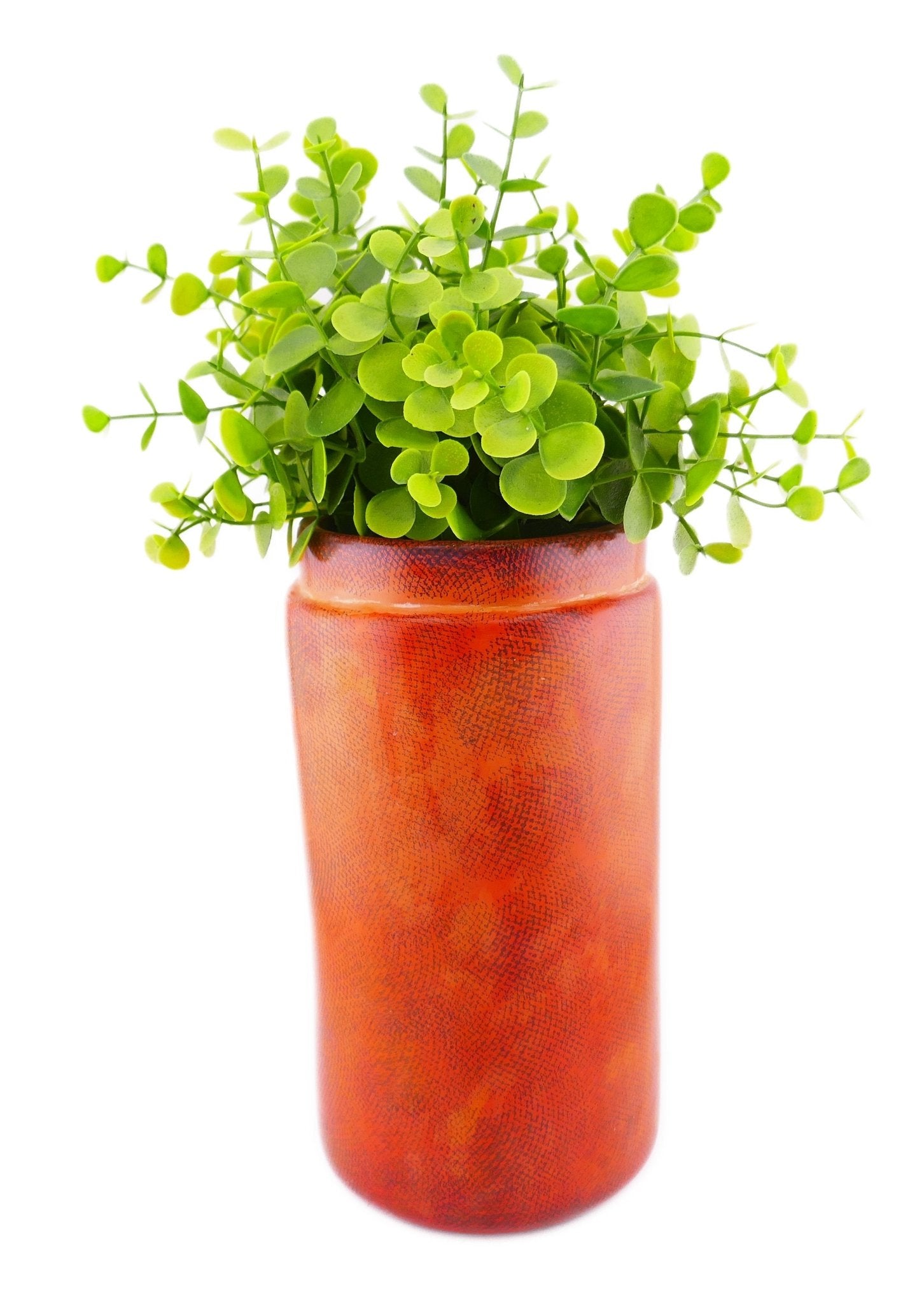 Tall Stone vivid orange Vase with rim hand made 20cm 2kg with Storycard - FriendlyTradingCo