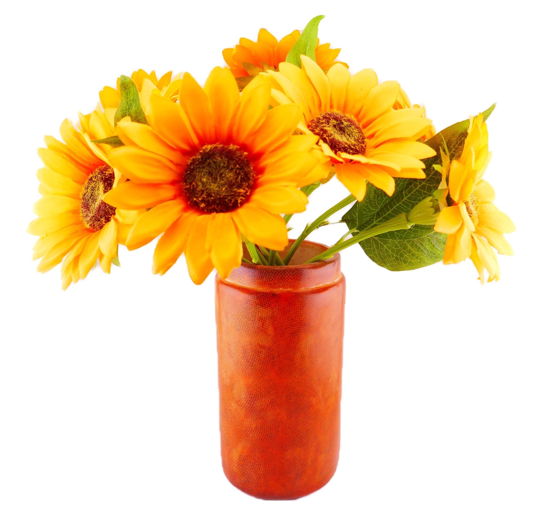 Tall Stone vivid orange Vase with rim hand made 20cm 2kg with Storycard - FriendlyTradingCo