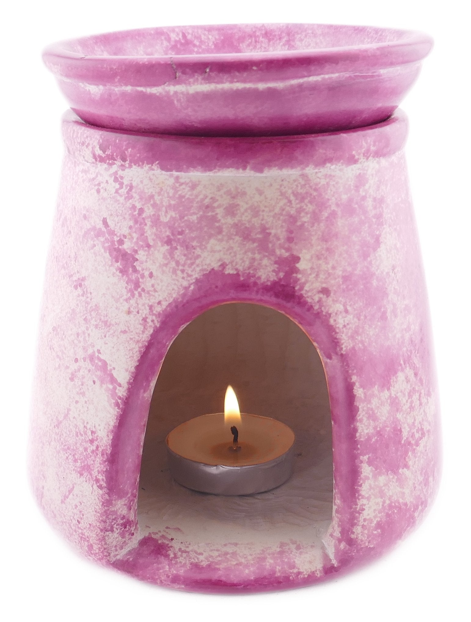 Tealight Candle Holder Essential Oil Burner stone sculpture 12 cm Lilac Swirls with Storycard - FriendlyTradingCo