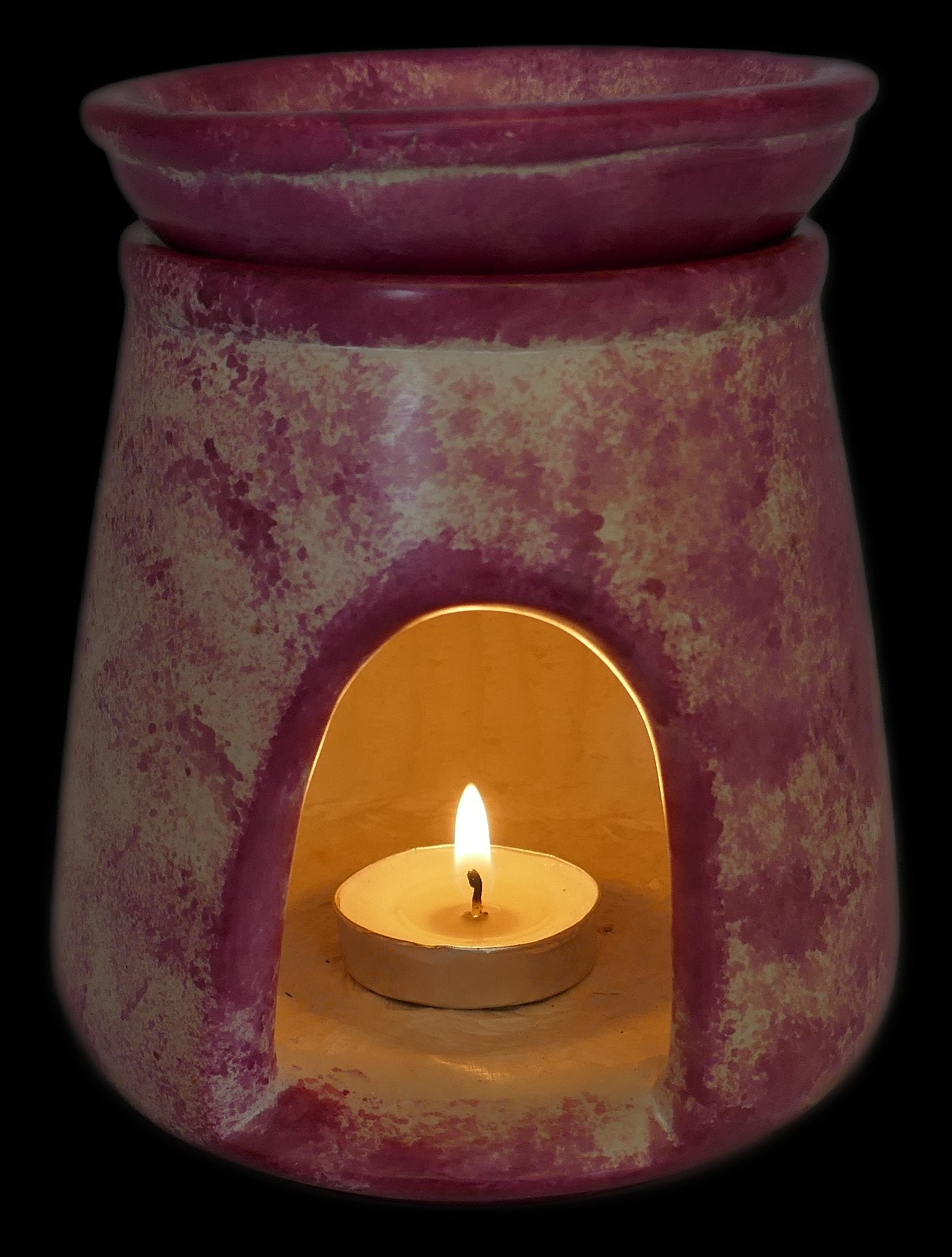 Tealight Candle Holder Essential Oil Burner stone sculpture 12 cm Lilac Swirls with Storycard - FriendlyTradingCo