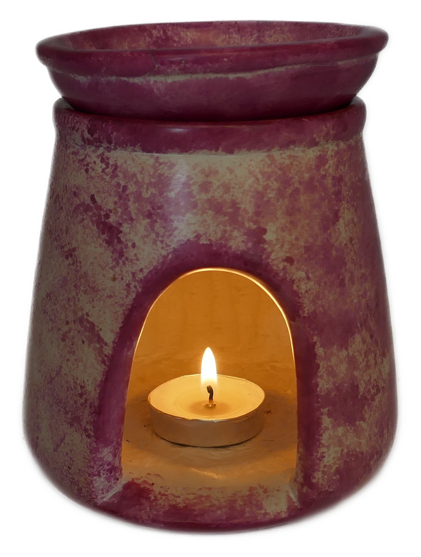 Tealight Candle Holder Essential Oil Burner stone sculpture 12 cm Lilac Swirls with Storycard - FriendlyTradingCo