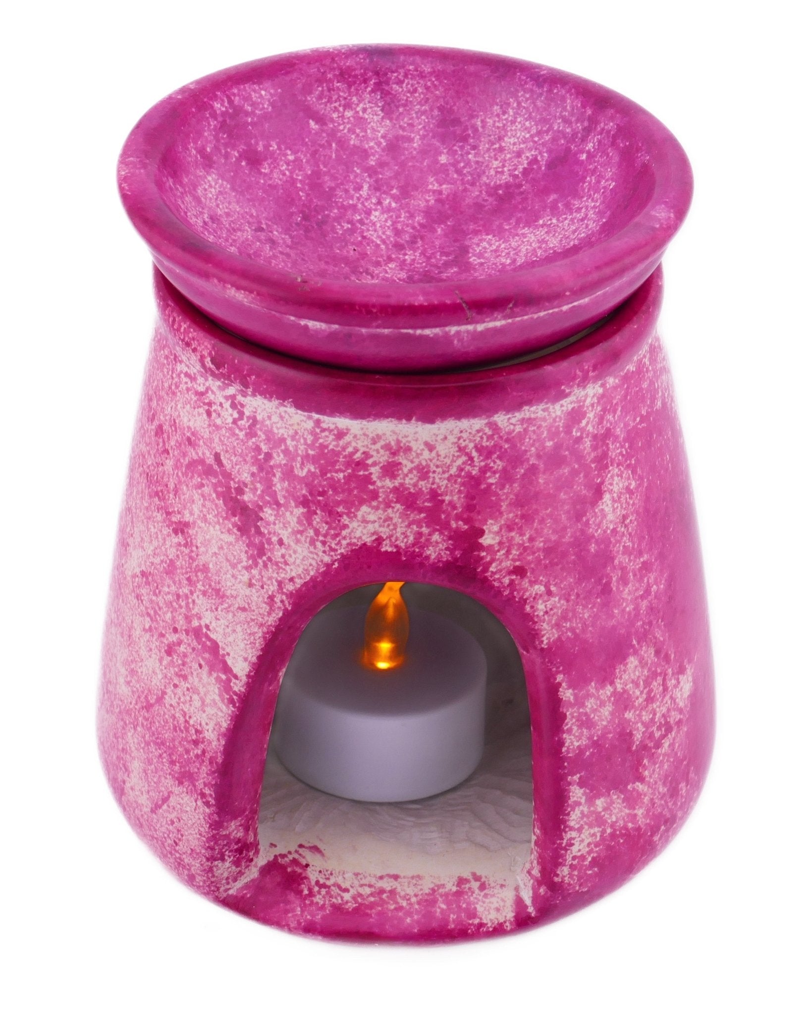 Tealight Candle Holder Essential Oil Burner stone sculpture 12 cm Lilac Swirls with Storycard - FriendlyTradingCo