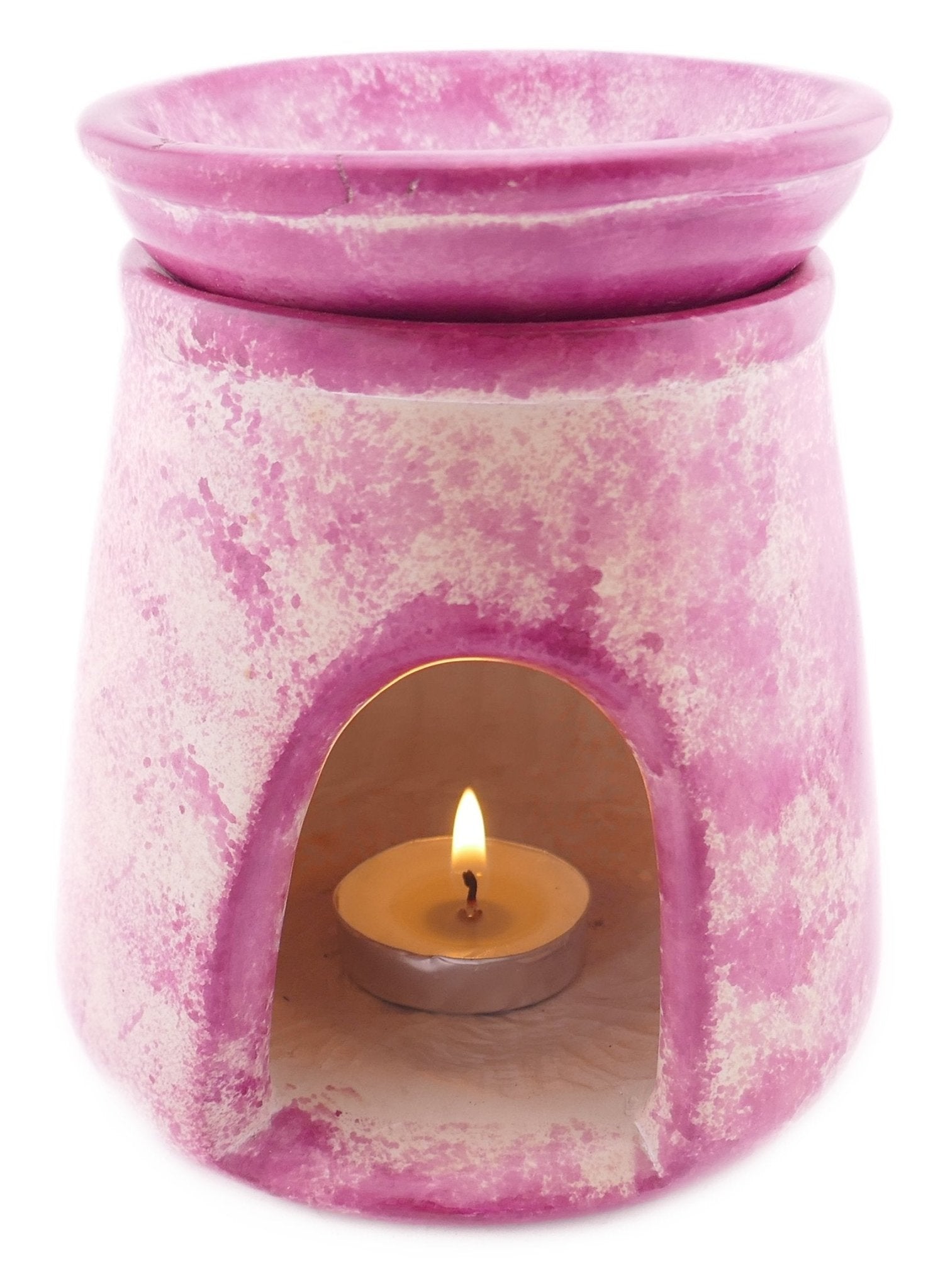 Tealight Candle Holder Essential Oil Burner stone sculpture 12 cm Lilac Swirls with Storycard - FriendlyTradingCo