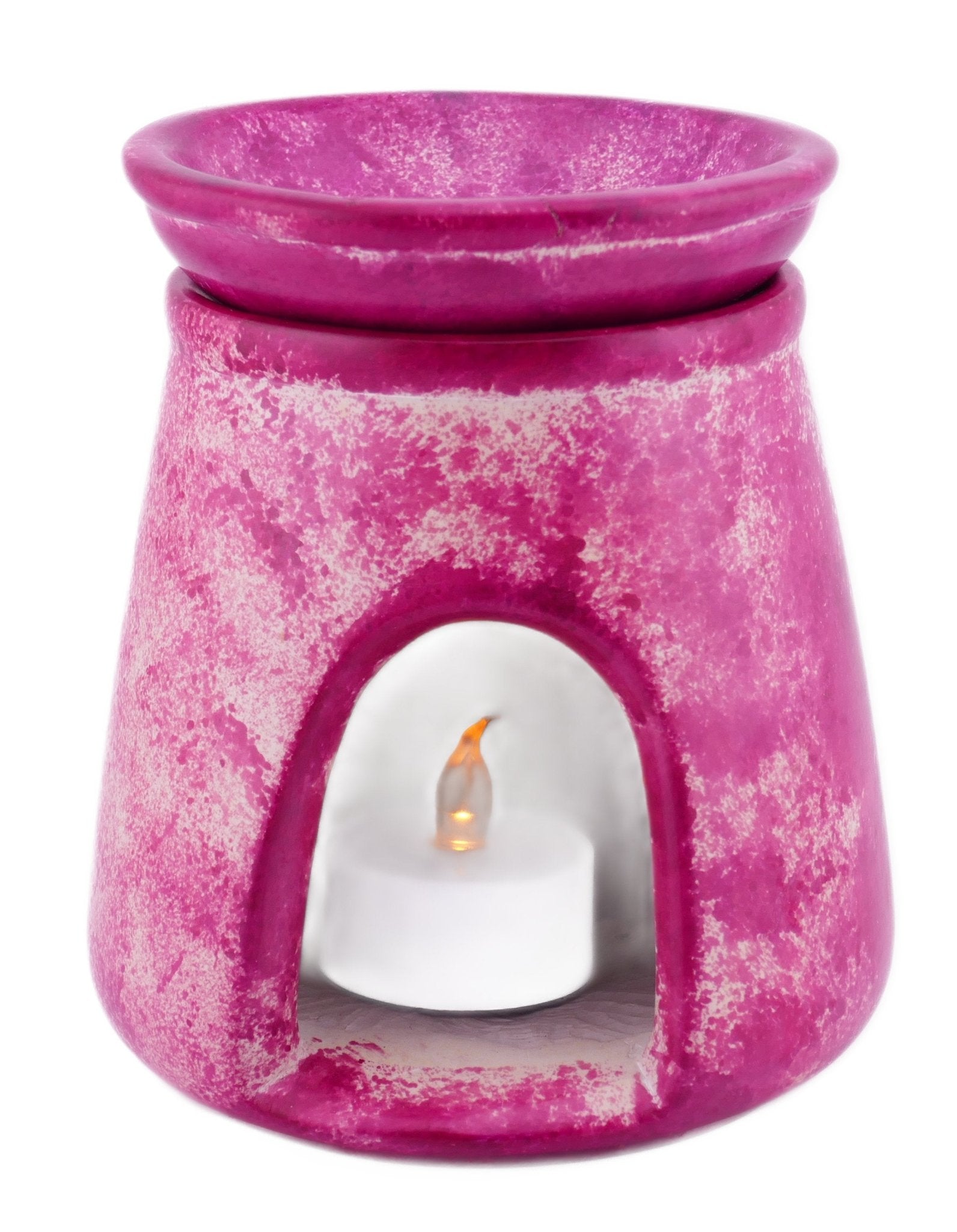 Tealight Candle Holder Essential Oil Burner stone sculpture 12 cm Lilac Swirls with Storycard - FriendlyTradingCo